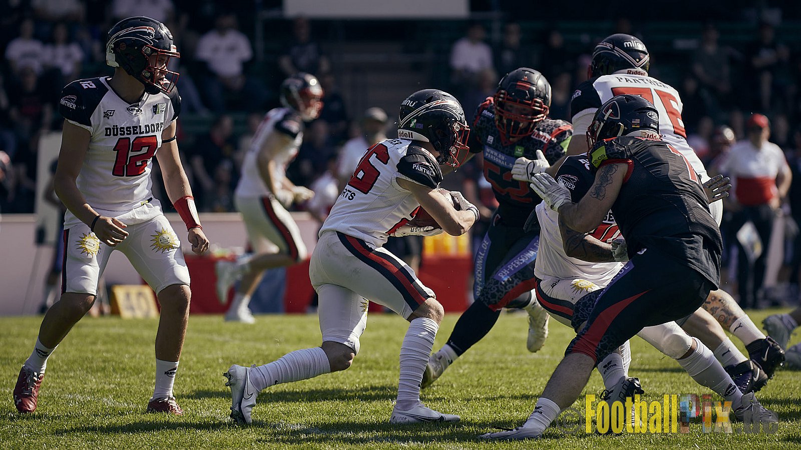 GFL2 Season 2023 Solingen Paladins vs. Düsseldorf Panther am 27.05.2023 im Stadion Jahnkampfbahn Solingen, Adolf-Clarenbach-Straße 36, 42719 Solingen. Punkte Endstand 20 : 21.
[Bildnummer: 2023-05-27_0008] - SolingenPaladinsVsDPanther