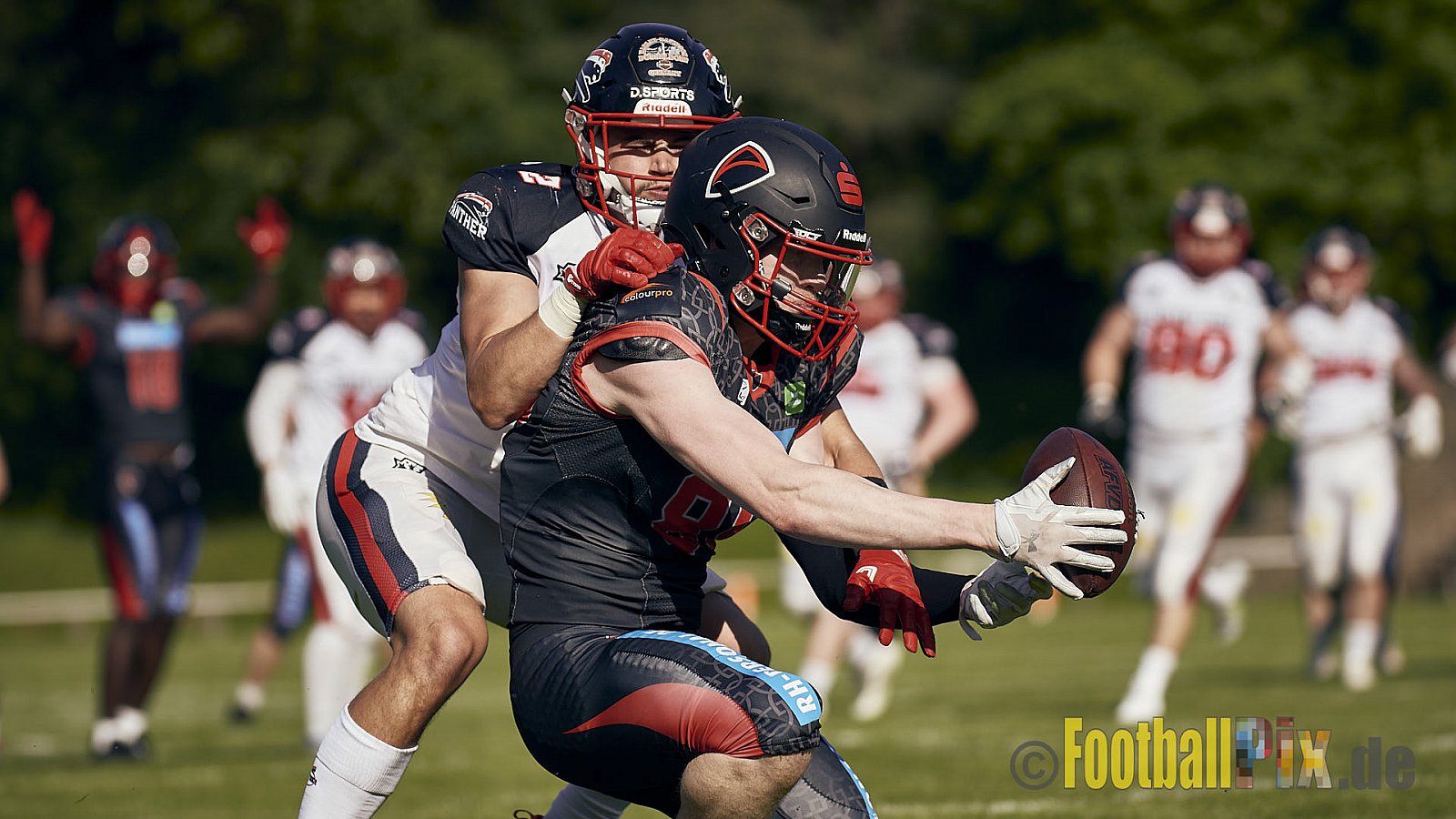 GFL2 Season 2023 Solingen Paladins vs. Düsseldorf Panther am 27.05.2023 im Stadion Jahnkampfbahn Solingen, Adolf-Clarenbach-Straße 36, 42719 Solingen. Punkte Endstand 20 : 21.
[Bildnummer: 2023-05-27_0234] - SolingenPaladinsVsDPanther