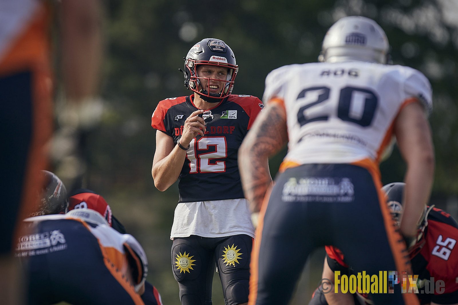 Spiel der GFL2 Season 2023 Düsseldorf Panther vs. Rostock Griffins am 17.06.2023 im Stadion VfL Benrath, Karl-Hohmann-Straße 70, 40597 Düsseldorf. Punkte Endstand 46 : 26. 
Bildnummer: 2023-06-17_0393 - DPantherVsRostockGriffins