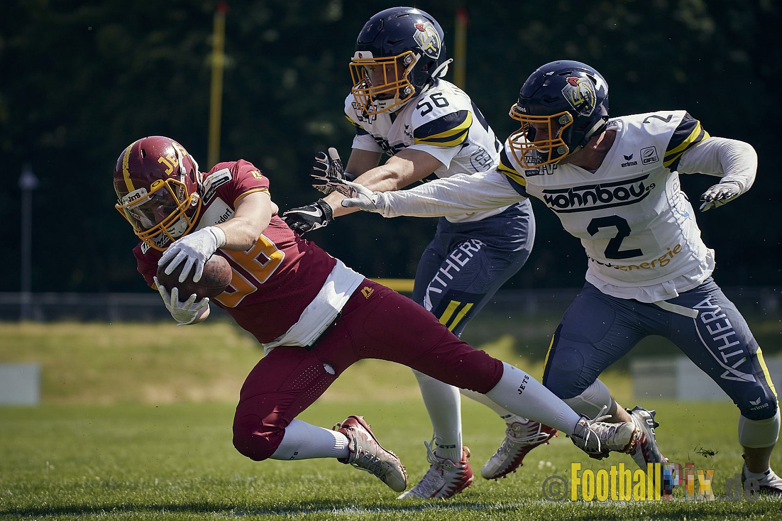 AFCV NRW Regionalliga Season 2023 Essen Assindia Cardinals vs. Troisdorf Jets am 25.06.2023 im Stadion Stadion am Hallo, Hallostraße 50, 45141 Essen. Punkte Endstand 20 : 35. 
Bildnummer: 2023-06-25_0308 - EssenAssindiaCardinalsVsTroisdorfJets