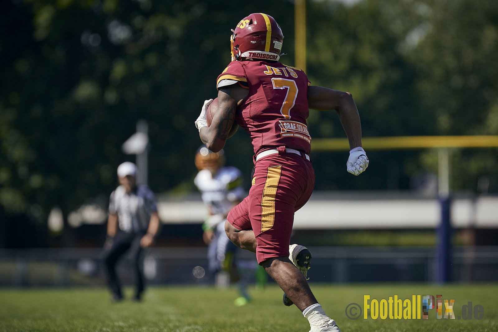 AFCV NRW Regionalliga Season 2023 Essen Assindia Cardinals vs. Troisdorf Jets am 25.06.2023 im Stadion Stadion am Hallo, Hallostraße 50, 45141 Essen. Punkte Endstand 20 : 35. 
Bildnummer: 2023-06-25_0431 - EssenAssindiaCardinalsVsTroisdorfJets