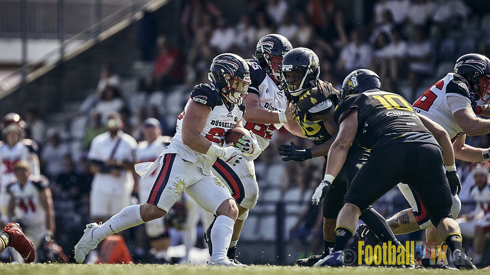 Spiel der GFL2 Season 2023 Düsseldorf Panther vs. Münster Blackhawks am 08.07.2023 im Stadion VfL Benrath, Karl-Hohmann-Straße 70, 40597 Düsseldorf. Punkte Endstand 39 : 0. 
Bildnummer: 2023-07-08_0091 - DPantherVsMsBlackhawks