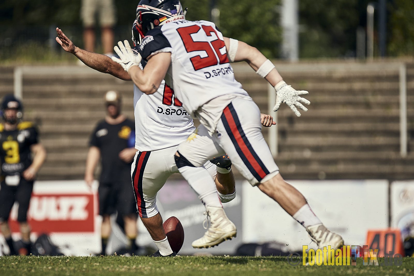 Spiel der GFL2 Season 2023 Düsseldorf Panther vs. Münster Blackhawks am 08.07.2023 im Stadion VfL Benrath, Karl-Hohmann-Straße 70, 40597 Düsseldorf. Punkte Endstand 39 : 0. 
Bildnummer: 2023-07-08_0269 - DPantherVsMsBlackhawks
