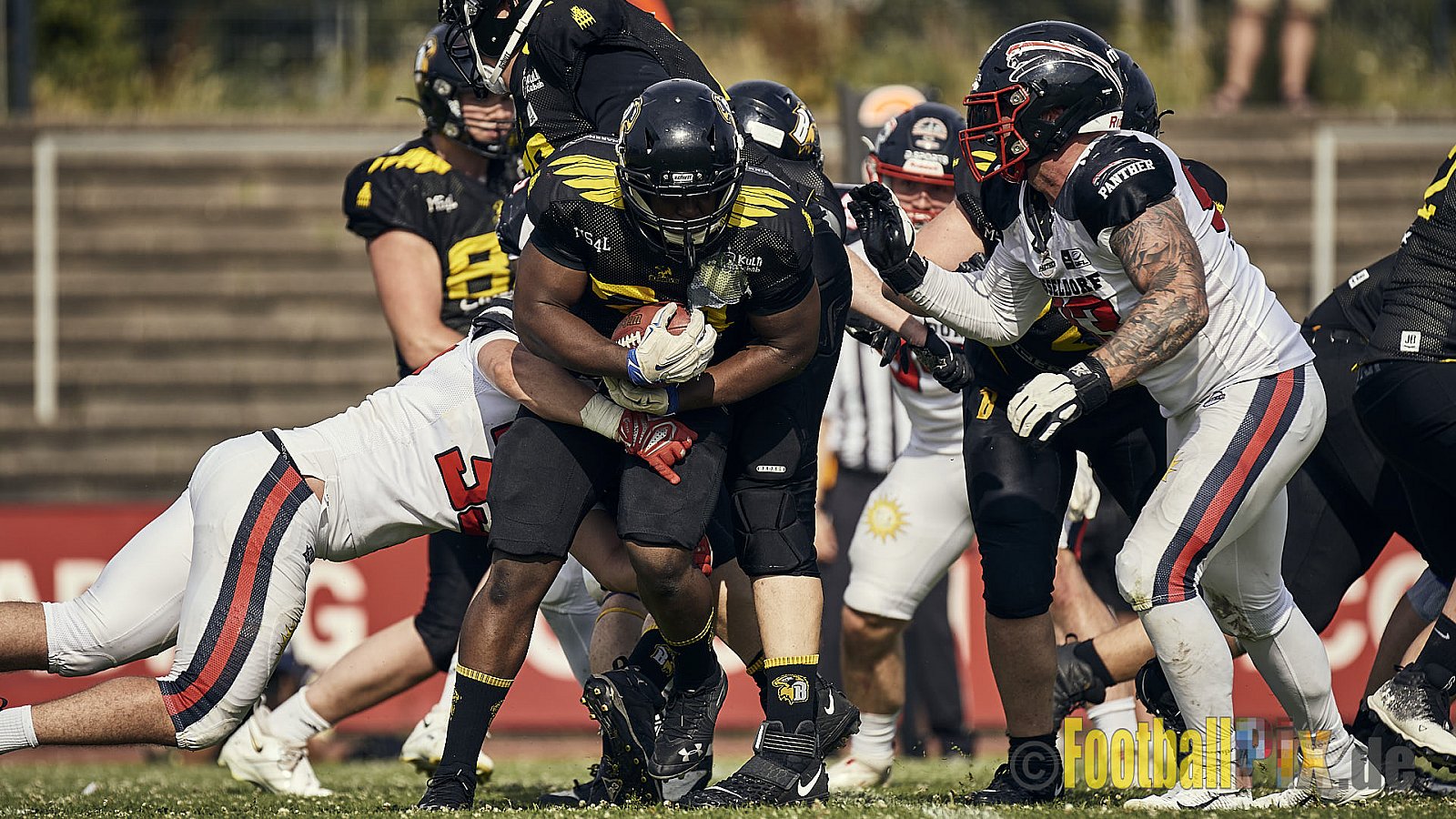 Spiel der GFL2 Season 2023 Düsseldorf Panther vs. Münster Blackhawks am 08.07.2023 im Stadion VfL Benrath, Karl-Hohmann-Straße 70, 40597 Düsseldorf. Punkte Endstand 39 : 0. 
Bildnummer: 2023-07-08_0274 - DPantherVsMsBlackhawks