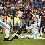 Die 6.Spielwoche der European League of Football (ELF) Season 2023 Rhein Fire vs. Munich Ravens am 09.07.2023 im Stadion Schauinsland-Reisen-Arena, Margaretenstra&szlig;e 5-7, 47055 Duisburg. Punkte Endstand 39 : 25. Bildnummer: 2023-07-09_0706 - ELF MunichRavens@RheinFire