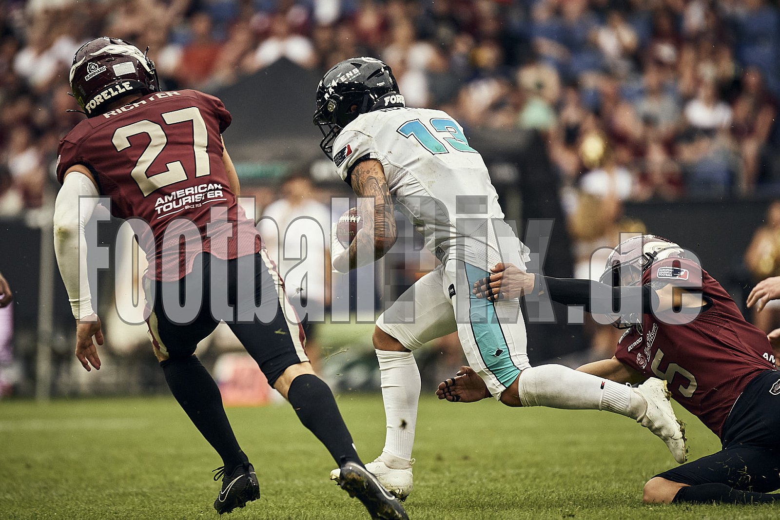 Die 6.Spielwoche der European League of Football (ELF) Season 2023 Rhein Fire vs. Munich Ravens am 09.07.2023 im Stadion Schauinsland-Reisen-Arena, Margaretenstraße 5-7, 47055 Duisburg. Punkte Endstand 39 : 25. 
Bildnummer: 2023-07-09_0737 - ELF MunichRavens@RheinFire
