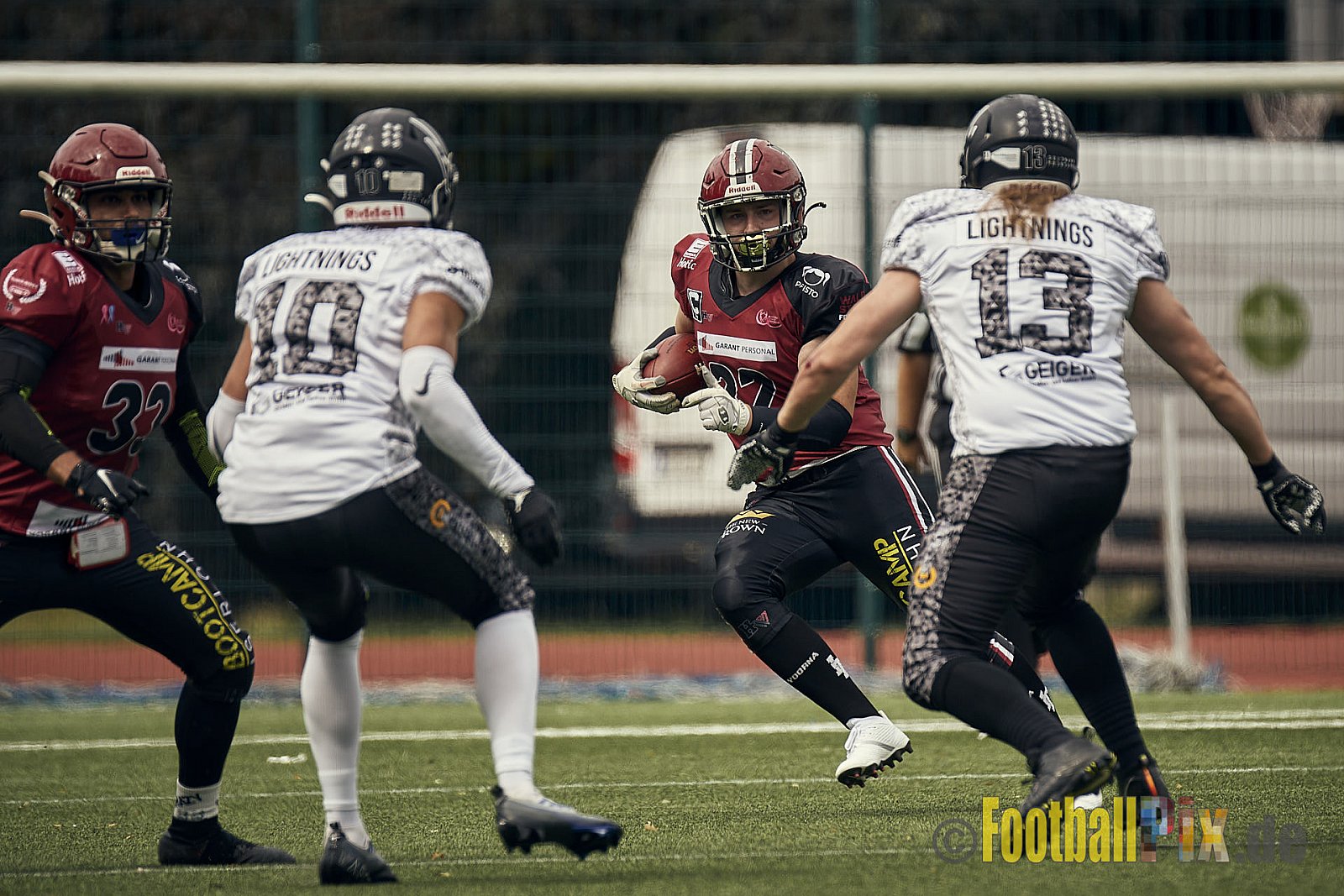 AFCV Landesliga NRW Season 2023 Iserlohn Titans vs. Lüdenscheid Lightnings am 5.08.2023 im Stadion inceptum-Stadion am Seilersee, Seeuferstraße 26, 58636 Iserlohn. Punkte Endstand 18 : 28. 
Bildnummer: 2023-08-05_0048 - IserlohnTitansVsLuedenscheidLightnings
