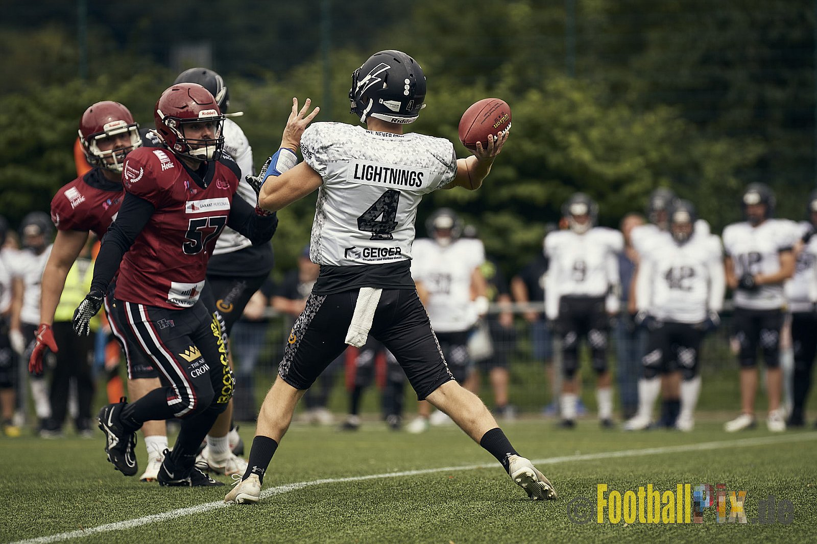 AFCV Landesliga NRW Season 2023 Iserlohn Titans vs. Lüdenscheid Lightnings am 5.08.2023 im Stadion inceptum-Stadion am Seilersee, Seeuferstraße 26, 58636 Iserlohn. Punkte Endstand 18 : 28. 
Bildnummer: 2023-08-05_0080 - IserlohnTitansVsLuedenscheidLightnings