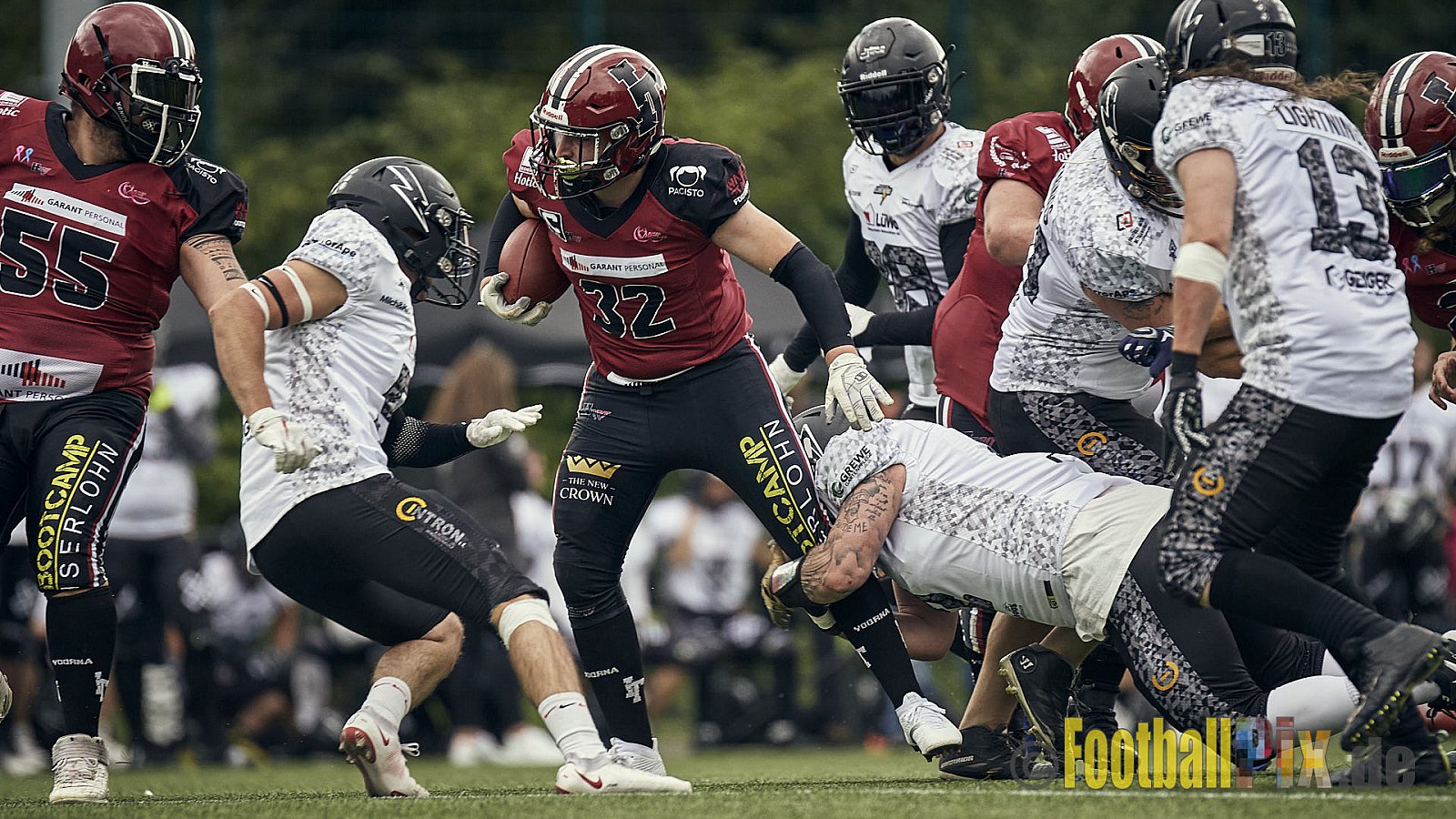 AFCV Landesliga NRW Season 2023 Iserlohn Titans vs. Lüdenscheid Lightnings am 5.08.2023 im Stadion inceptum-Stadion am Seilersee, Seeuferstraße 26, 58636 Iserlohn. Punkte Endstand 18 : 28. 
Bildnummer: 2023-08-05_0250 - IserlohnTitansVsLuedenscheidLightnings