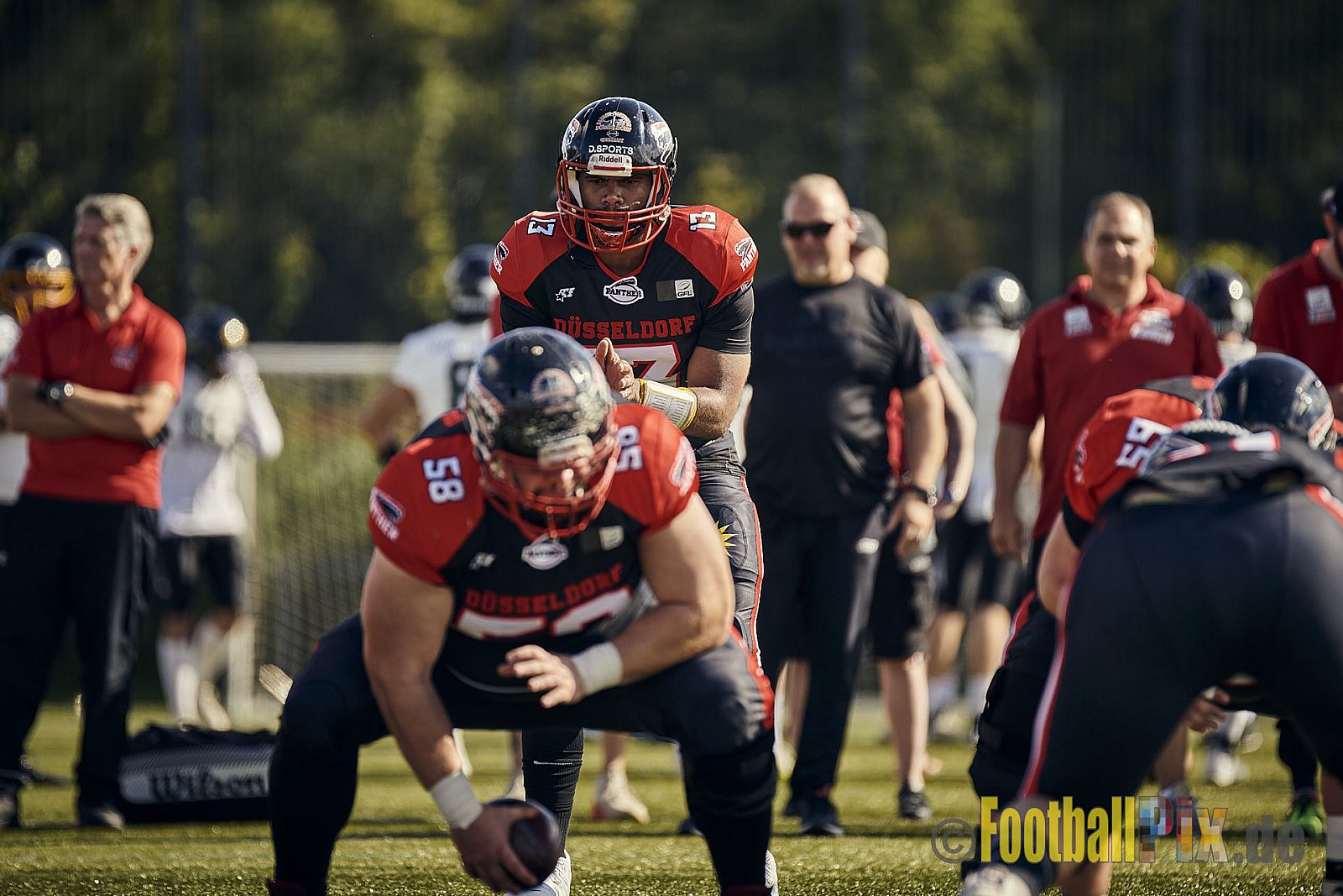 Ligaspiel der GFL2 Season 2023 Düsseldorf Panther vs. Oldenburg Knights am 12.08.2023 im Stadion VfL Benrath, Karl-Hohmann-Straße 70, 40597 Düsseldorf. Punkte Endstand 6 : 8.
Bildnummer: 2023-08-12_0008 - DPantherVsOldenburgKnights