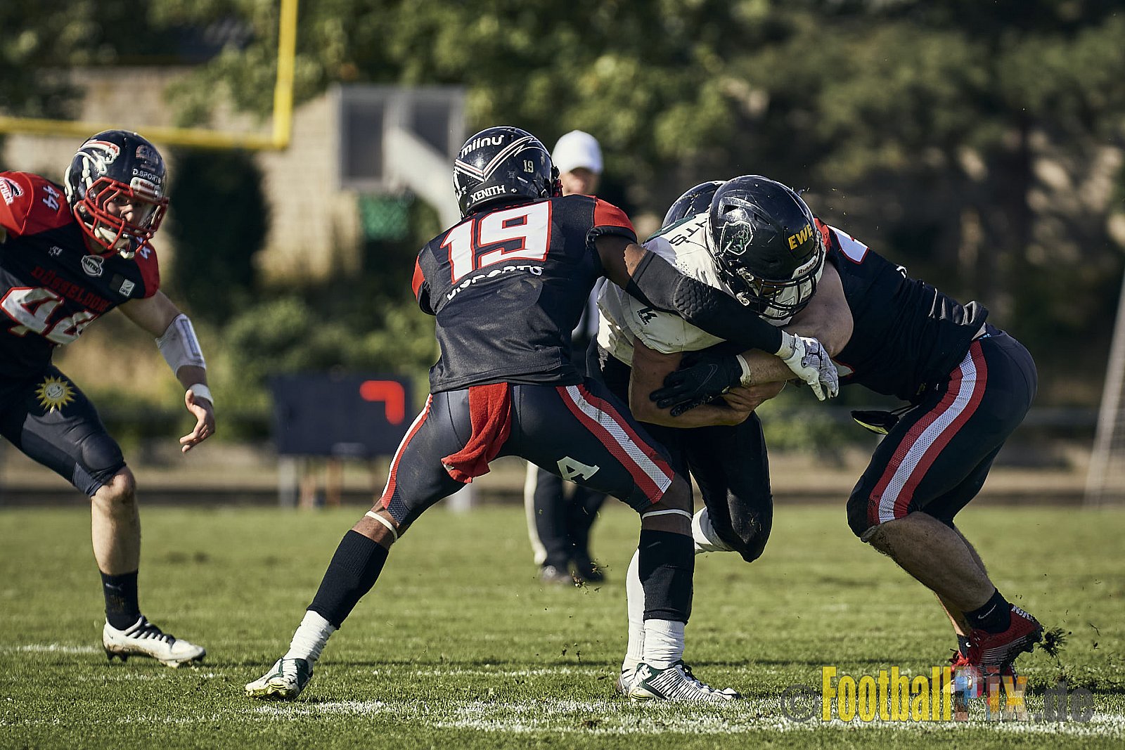 Ligaspiel der GFL2 Season 2023 Düsseldorf Panther vs. Oldenburg Knights am 12.08.2023 im Stadion VfL Benrath, Karl-Hohmann-Straße 70, 40597 Düsseldorf. Punkte Endstand 6 : 8.
Bildnummer: 2023-08-12_0123 - DPantherVsOldenburgKnights