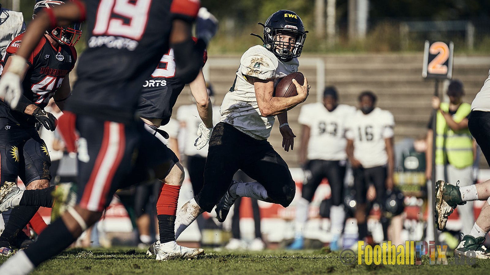 Ligaspiel der GFL2 Season 2023 Düsseldorf Panther vs. Oldenburg Knights am 12.08.2023 im Stadion VfL Benrath, Karl-Hohmann-Straße 70, 40597 Düsseldorf. Punkte Endstand 6 : 8.
Bildnummer: 2023-08-12_0159 - DPantherVsOldenburgKnights