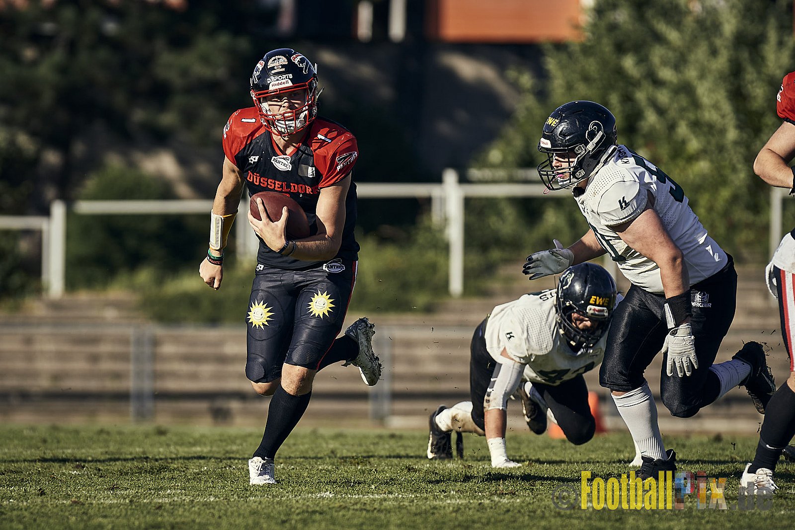 Ligaspiel der GFL2 Season 2023 Düsseldorf Panther vs. Oldenburg Knights am 12.08.2023 im Stadion VfL Benrath, Karl-Hohmann-Straße 70, 40597 Düsseldorf. Punkte Endstand 6 : 8.
Bildnummer: 2023-08-12_0186 - DPantherVsOldenburgKnights