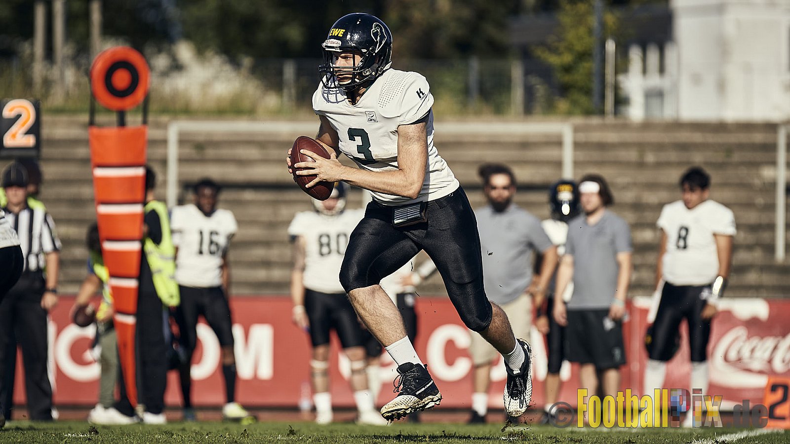 Ligaspiel der GFL2 Season 2023 Düsseldorf Panther vs. Oldenburg Knights am 12.08.2023 im Stadion VfL Benrath, Karl-Hohmann-Straße 70, 40597 Düsseldorf. Punkte Endstand 6 : 8.
Bildnummer: 2023-08-12_0195 - DPantherVsOldenburgKnights