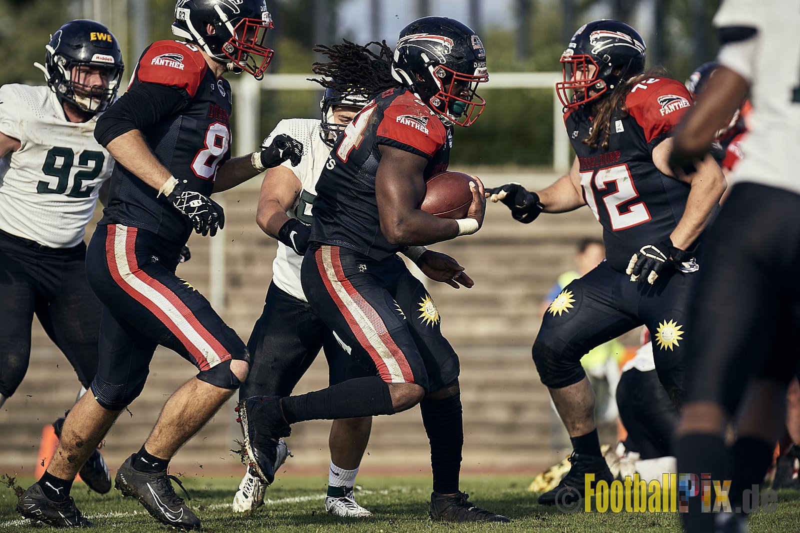 Ligaspiel der GFL2 Season 2023 Düsseldorf Panther vs. Oldenburg Knights am 12.08.2023 im Stadion VfL Benrath, Karl-Hohmann-Straße 70, 40597 Düsseldorf. Punkte Endstand 6 : 8.
Bildnummer: 2023-08-12_0211 - DPantherVsOldenburgKnights