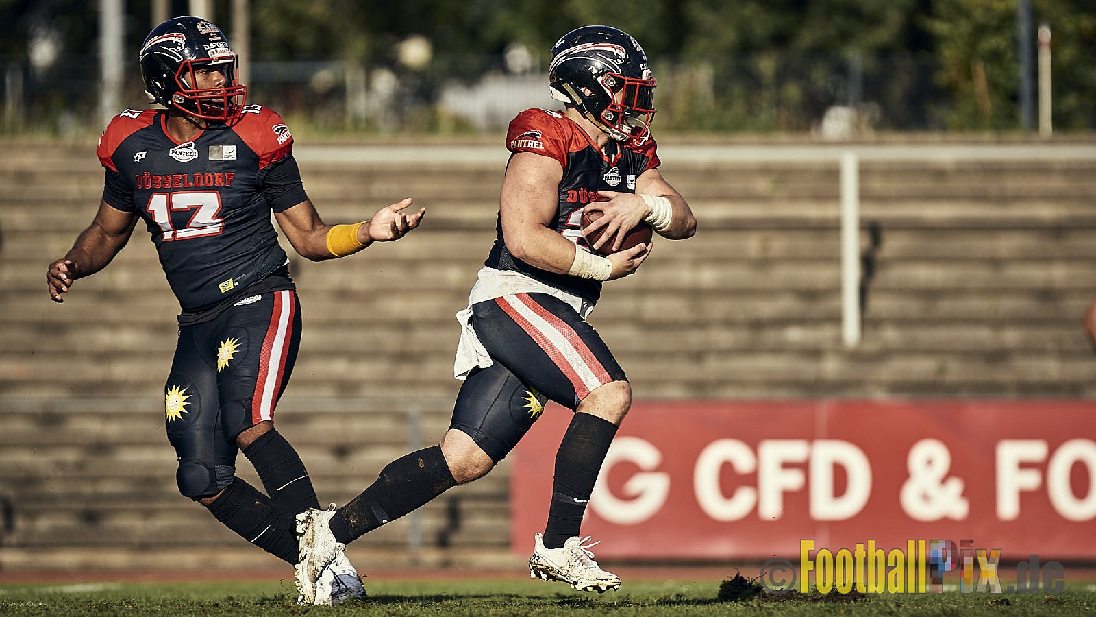 Ligaspiel der GFL2 Season 2023 Düsseldorf Panther vs. Oldenburg Knights am 12.08.2023 im Stadion VfL Benrath, Karl-Hohmann-Straße 70, 40597 Düsseldorf. Punkte Endstand 6 : 8.
Bildnummer: 2023-08-12_0236 - DPantherVsOldenburgKnights