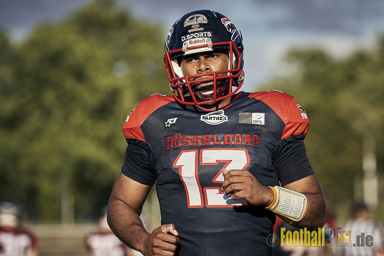 Ligaspiel der GFL2 Season 2023 Düsseldorf Panther vs. Oldenburg Knights am 12.08.2023 im Stadion VfL Benrath, Karl-Hohmann-Straße 70, 40597 Düsseldorf. Punkte Endstand 6 : 8.
Bildnummer: 2023-08-12_0250 - DPantherVsOldenburgKnights
