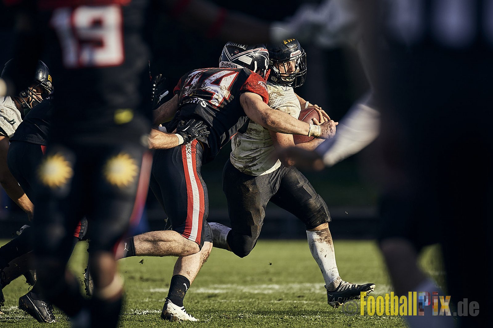 Ligaspiel der GFL2 Season 2023 Düsseldorf Panther vs. Oldenburg Knights am 12.08.2023 im Stadion VfL Benrath, Karl-Hohmann-Straße 70, 40597 Düsseldorf. Punkte Endstand 6 : 8.
Bildnummer: 2023-08-12_0258 - DPantherVsOldenburgKnights