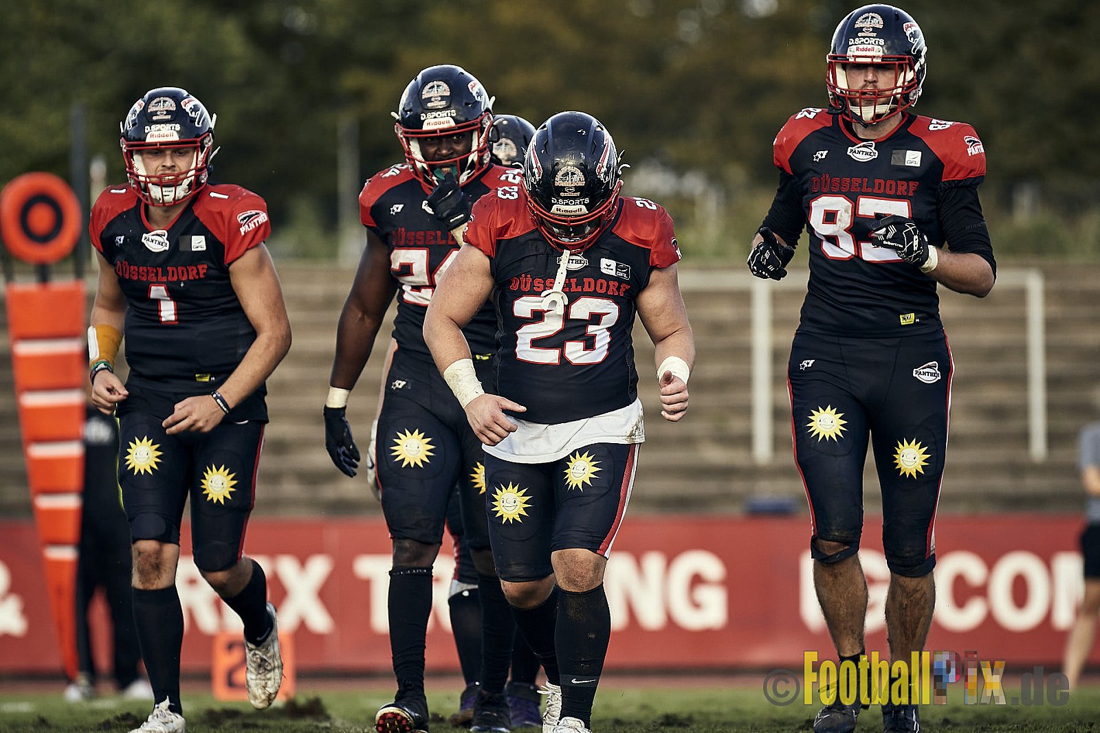 Ligaspiel der GFL2 Season 2023 Düsseldorf Panther vs. Oldenburg Knights am 12.08.2023 im Stadion VfL Benrath, Karl-Hohmann-Straße 70, 40597 Düsseldorf. Punkte Endstand 6 : 8.
Bildnummer: 2023-08-12_0270 - DPantherVsOldenburgKnights