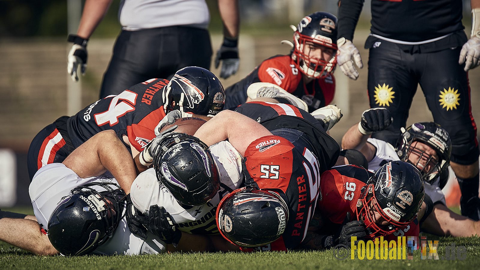 Ligaspiel der GFL2 Season 2023 Düsseldorf Panther vs. Langenfeld Longhorns am 26.08.2023 im Stadion VfL Benrath, Karl-Hohmann-Straße 70, 40597 Düsseldorf. Punkte Endstand 14 : 6 (7:0/7:0/0:0/0:6). 
Bildnummer: 2023-08-26_0458 - DPantherVsLangenfeldLonghorns