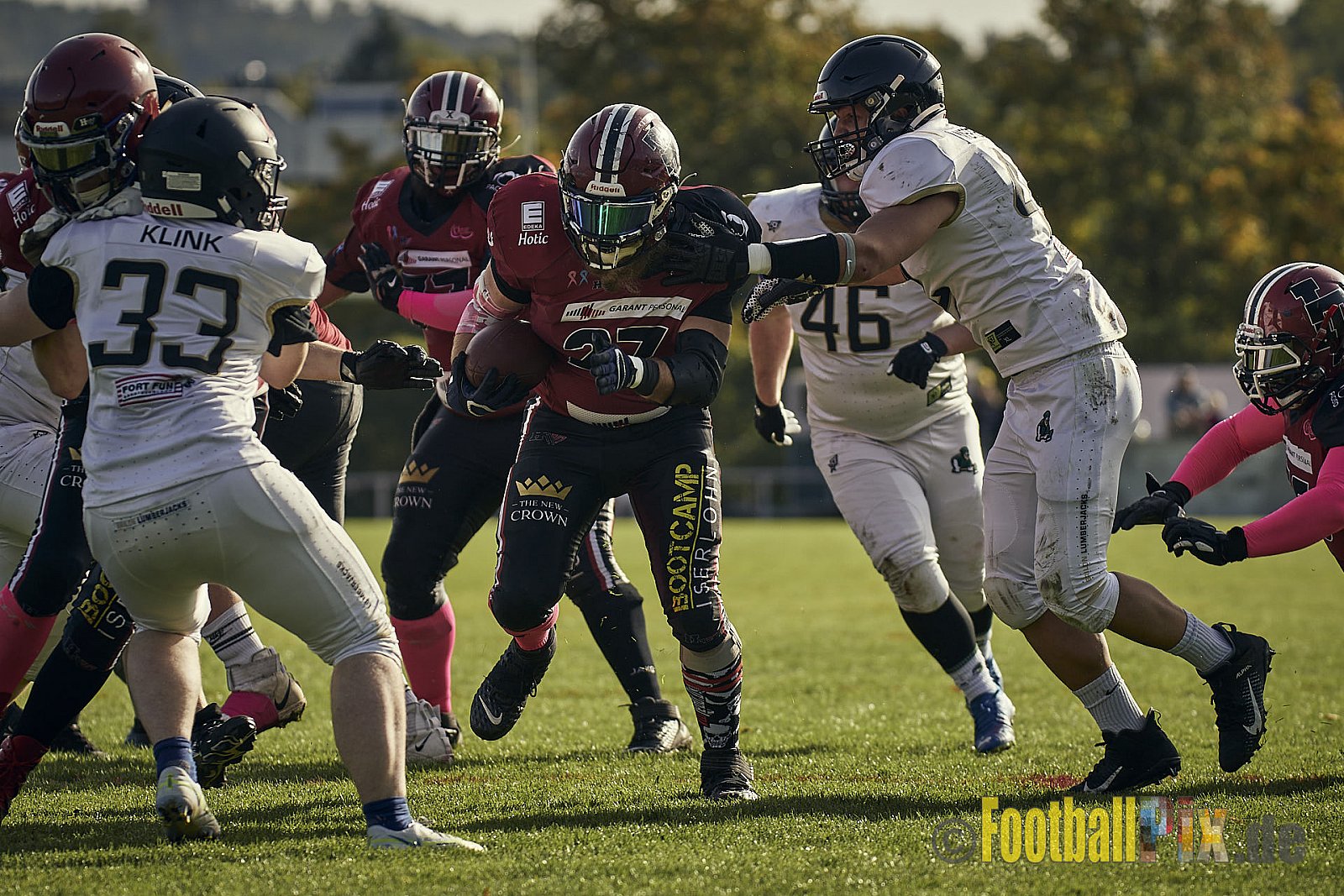Spiel der AFCV Landesliga NRW Season 2023 Iserlohn Titans vs. Brilon Lumberjacks am 7.10.2023 im Stadion Hembergstadion, Alexander-Pfänder-Weg, 58636 Iserlohn, Germany. Punkte Endstand 82 : 3. 
Bildnummer: 2023-10-07_0020 - IserlohnTitansVsBrilonLumberjacks