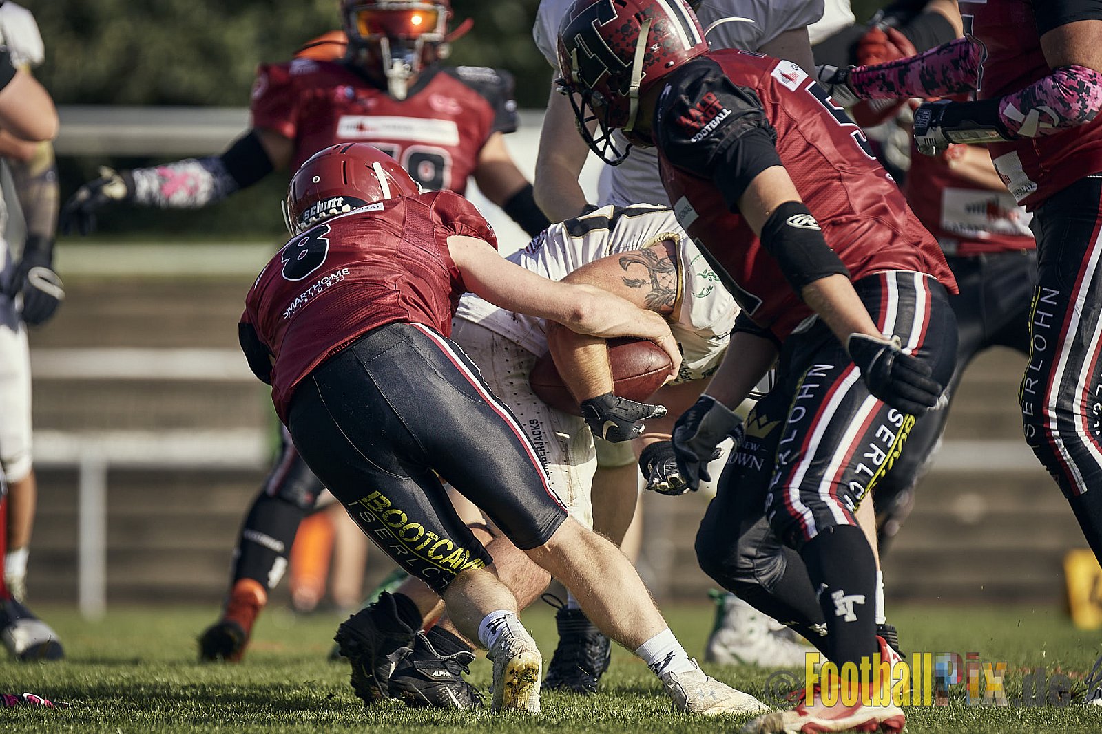Spiel der AFCV Landesliga NRW Season 2023 Iserlohn Titans vs. Brilon Lumberjacks am 7.10.2023 im Stadion Hembergstadion, Alexander-Pfänder-Weg, 58636 Iserlohn, Germany. Punkte Endstand 82 : 3. 
Bildnummer: 2023-10-07_0053 - IserlohnTitansVsBrilonLumberjacks