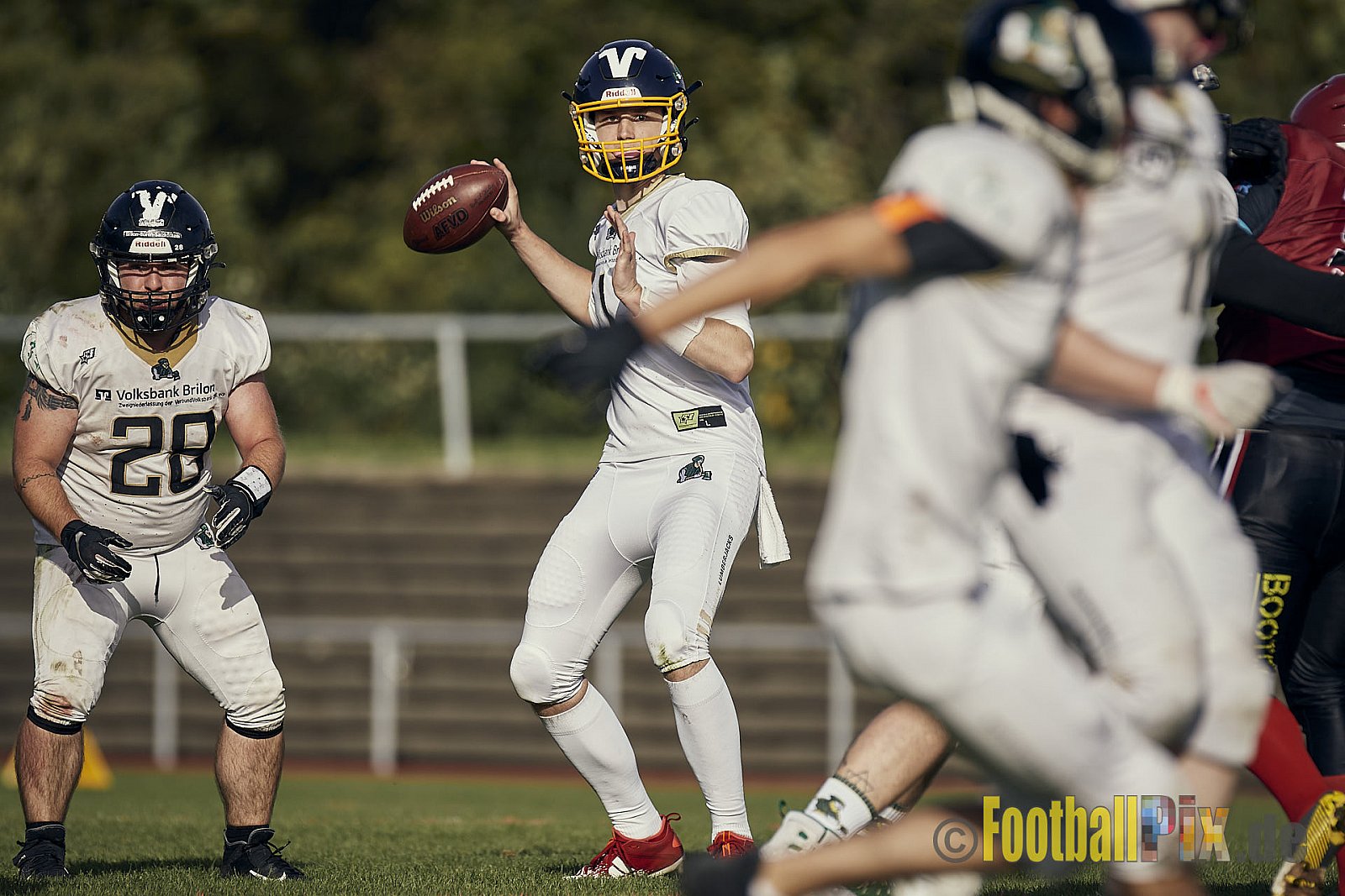 Spiel der AFCV Landesliga NRW Season 2023 Iserlohn Titans vs. Brilon Lumberjacks am 7.10.2023 im Stadion Hembergstadion, Alexander-Pfänder-Weg, 58636 Iserlohn, Germany. Punkte Endstand 82 : 3. 
Bildnummer: 2023-10-07_0064 - IserlohnTitansVsBrilonLumberjacks