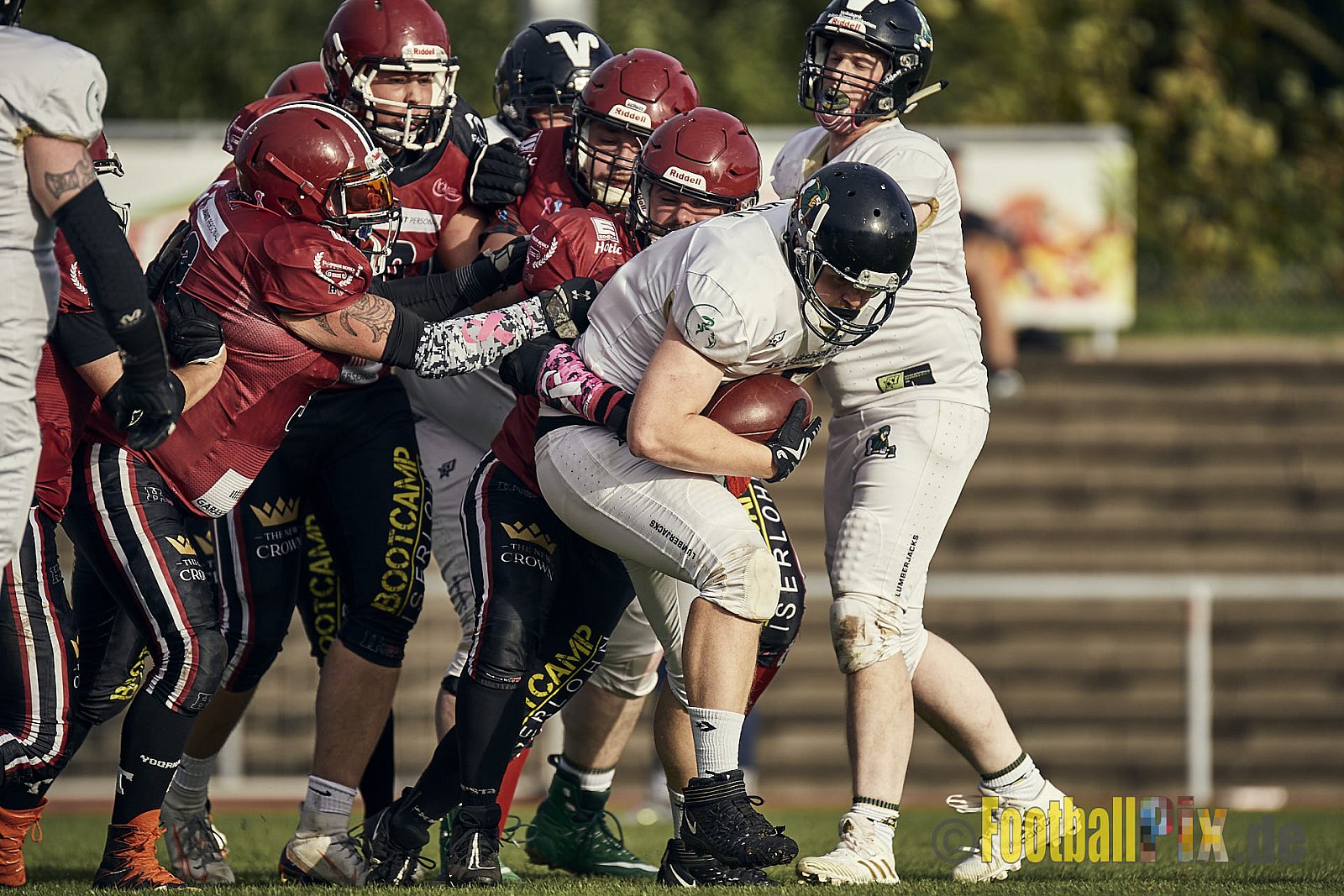 Spiel der AFCV Landesliga NRW Season 2023 Iserlohn Titans vs. Brilon Lumberjacks am 7.10.2023 im Stadion Hembergstadion, Alexander-Pfänder-Weg, 58636 Iserlohn, Germany. Punkte Endstand 82 : 3. 
Bildnummer: 2023-10-07_0152 - IserlohnTitansVsBrilonLumberjacks