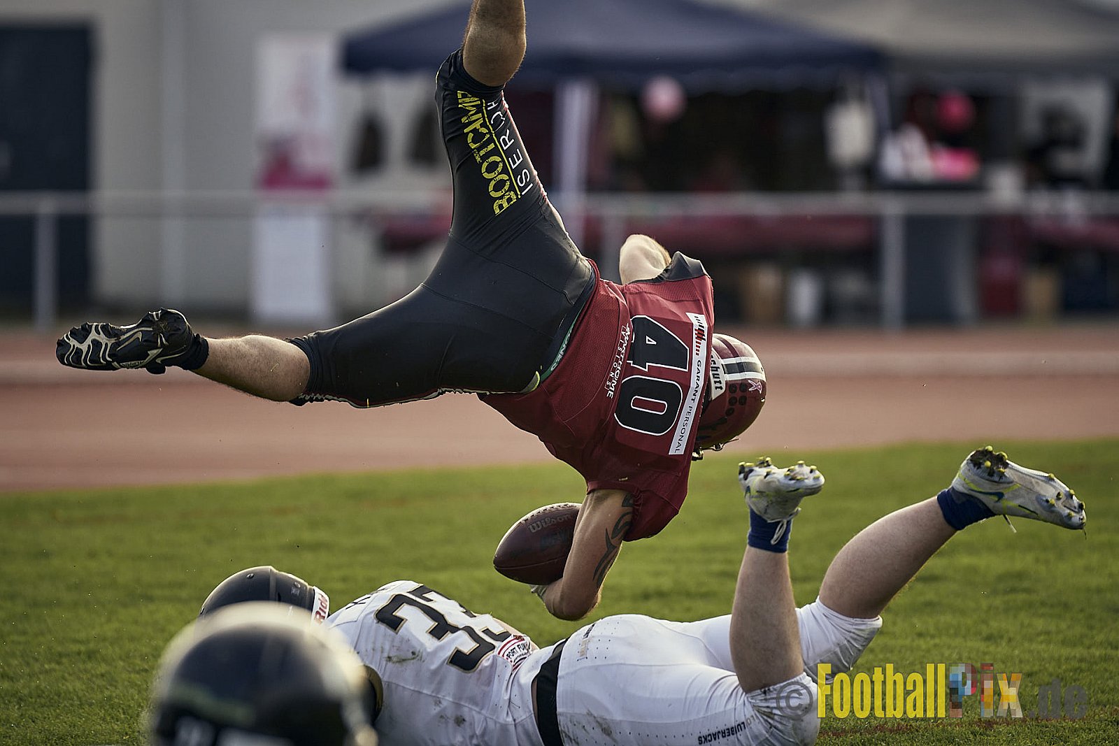 Spiel der AFCV Landesliga NRW Season 2023 Iserlohn Titans vs. Brilon Lumberjacks am 7.10.2023 im Stadion Hembergstadion, Alexander-Pfänder-Weg, 58636 Iserlohn, Germany. Punkte Endstand 82 : 3. 
Bildnummer: 2023-10-07_0224 - IserlohnTitansVsBrilonLumberjacks