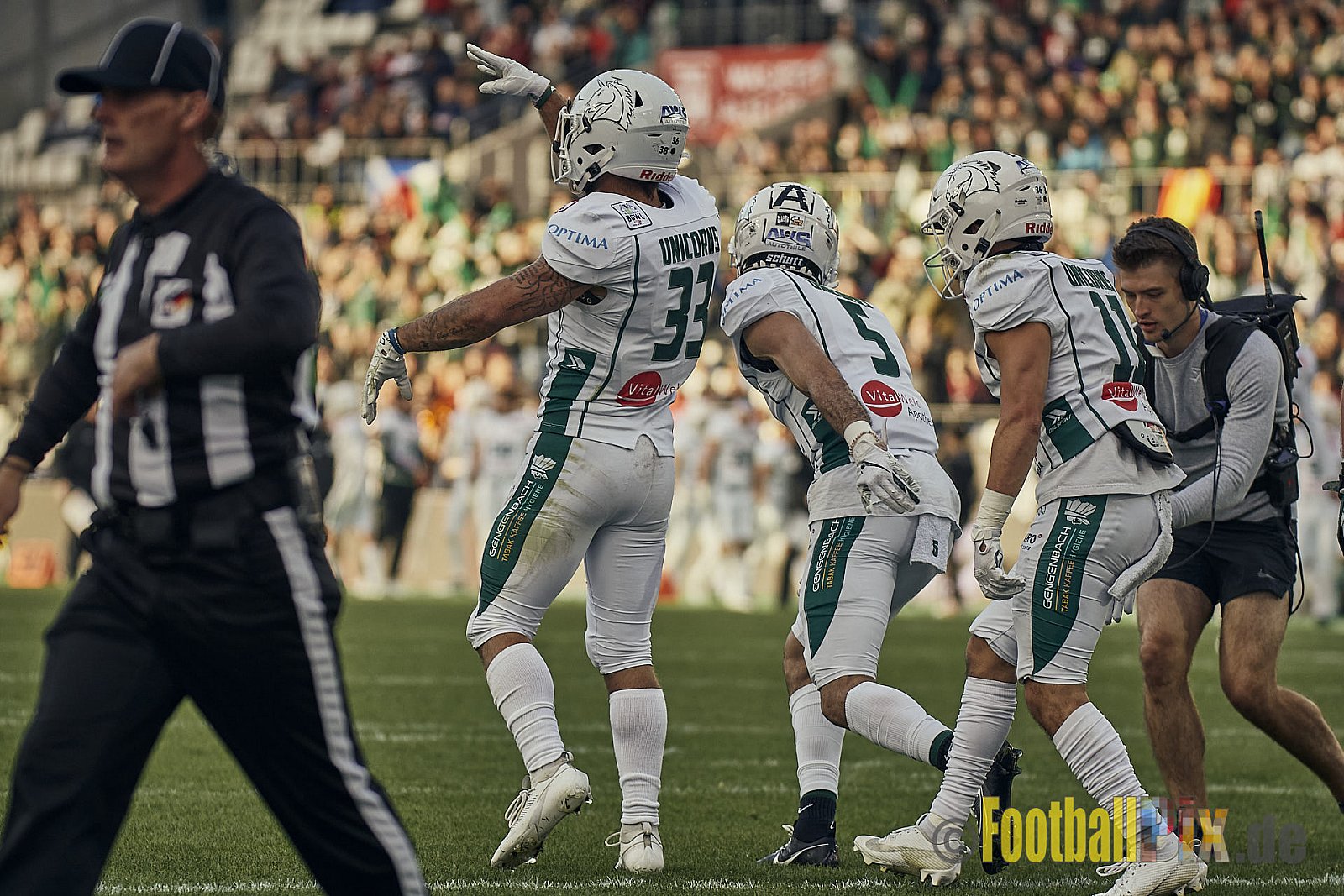 ERIMA GFL Bowl 2023 Potsdam Royals vs. Schwäbisch Hall Unicorns am 14.10.2023 im Stadion Hafenstraße, 45356 Essen. Die Potsdam Royals sind zum ersten Mal Deutscher Meister mit einem Punkte Endstand von 34 : 7. 
Bildnummer: 2023-10-14_0452 - GflBowl2023SchwaebischHallUnicornsVsPotsdamRoyals
