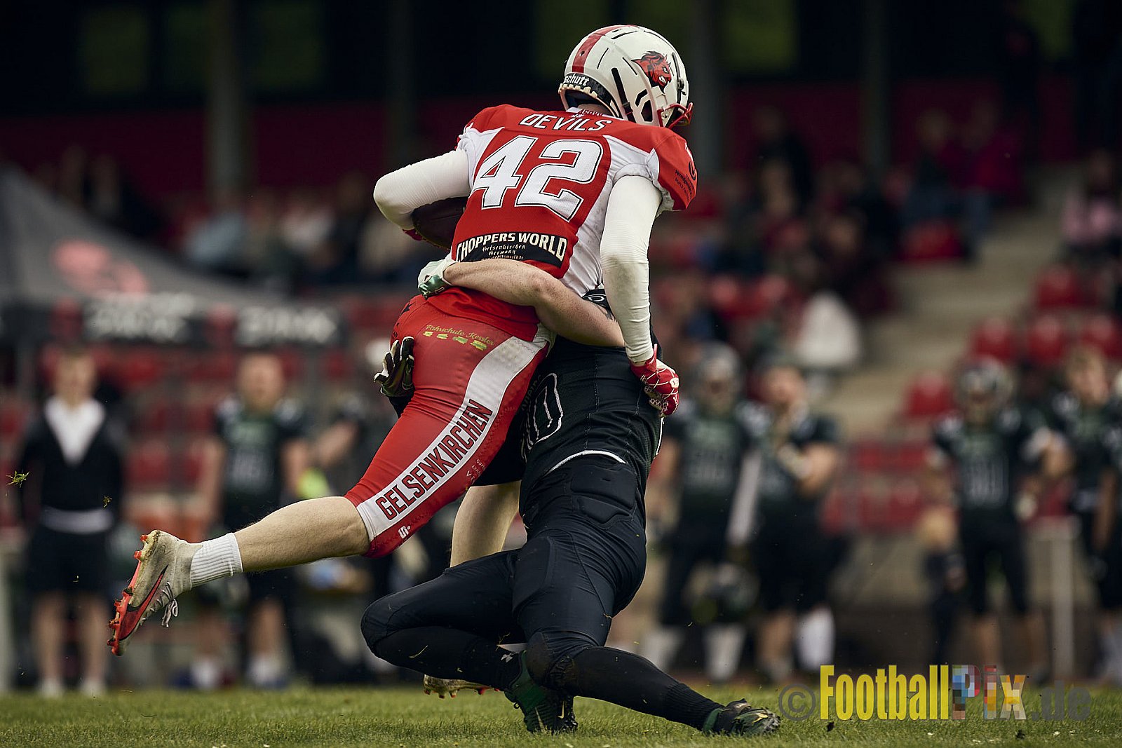 AFCV Verbandsliga Season 2024 Rheine Raptors vs. Gelsenkirchen Devils am 28.04.2024 im Jahnstadion, Schützenstraße, 48429 Rheine, Punkte Endstand 28 : 31.
[Bildnummer: 2024-04-28_0472] - RheineRaptorsVsGelsenkirchenDevils