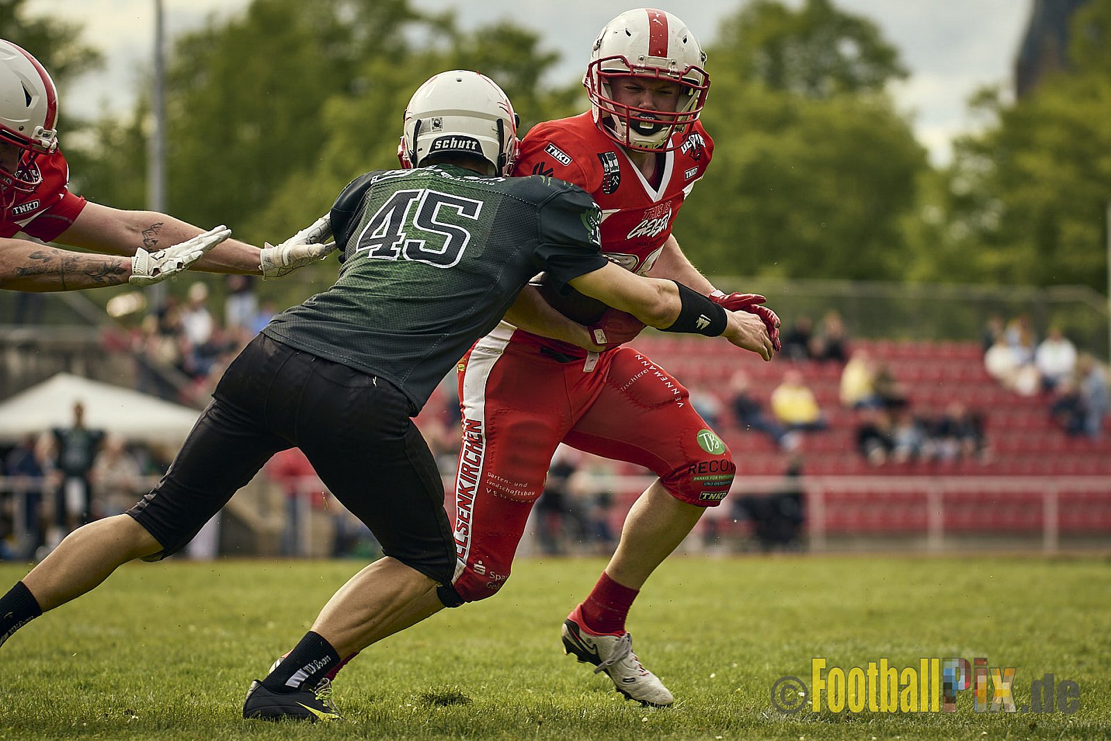 AFCV Verbandsliga Season 2024 Rheine Raptors vs. Gelsenkirchen Devils am 28.04.2024 im Jahnstadion, Schützenstraße, 48429 Rheine, Punkte Endstand 28 : 31.
[Bildnummer: 2024-04-28_0612] - RheineRaptorsVsGelsenkirchenDevils
