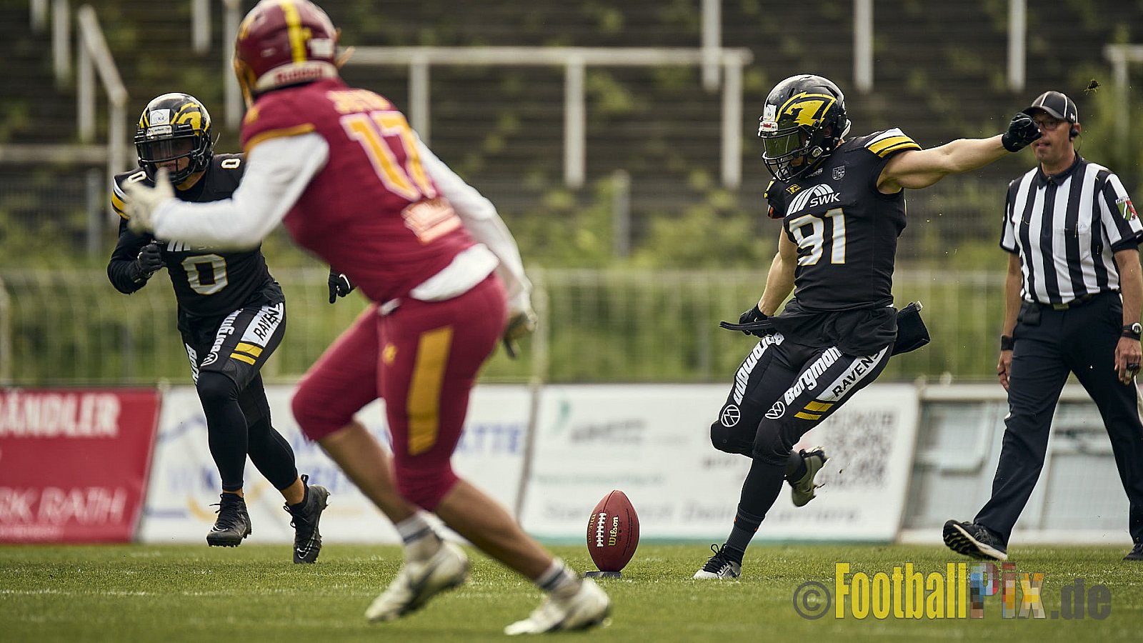 AFCV Regionalliga Season 2024 Krefeld Ravens vs. Troisdorf Jets am 05.05.2024 im Stadion Grotenburg, Tiergartenstraße 165, 47800 Krefeld, Punkte Endstand 46 : 14.
[Bildnummer: 2024-05-05_0110] - KrefeldRavensVsTroisdorfJets