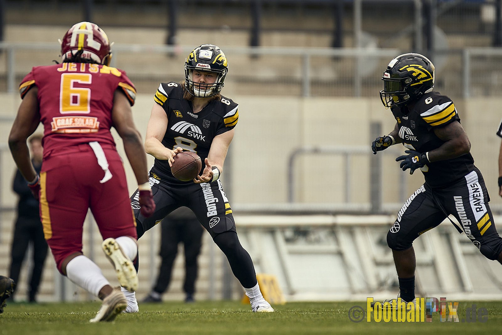 AFCV Regionalliga Season 2024 Krefeld Ravens vs. Troisdorf Jets am 05.05.2024 im Stadion Grotenburg, Tiergartenstraße 165, 47800 Krefeld, Punkte Endstand 46 : 14.
[Bildnummer: 2024-05-05_0150] - KrefeldRavensVsTroisdorfJets