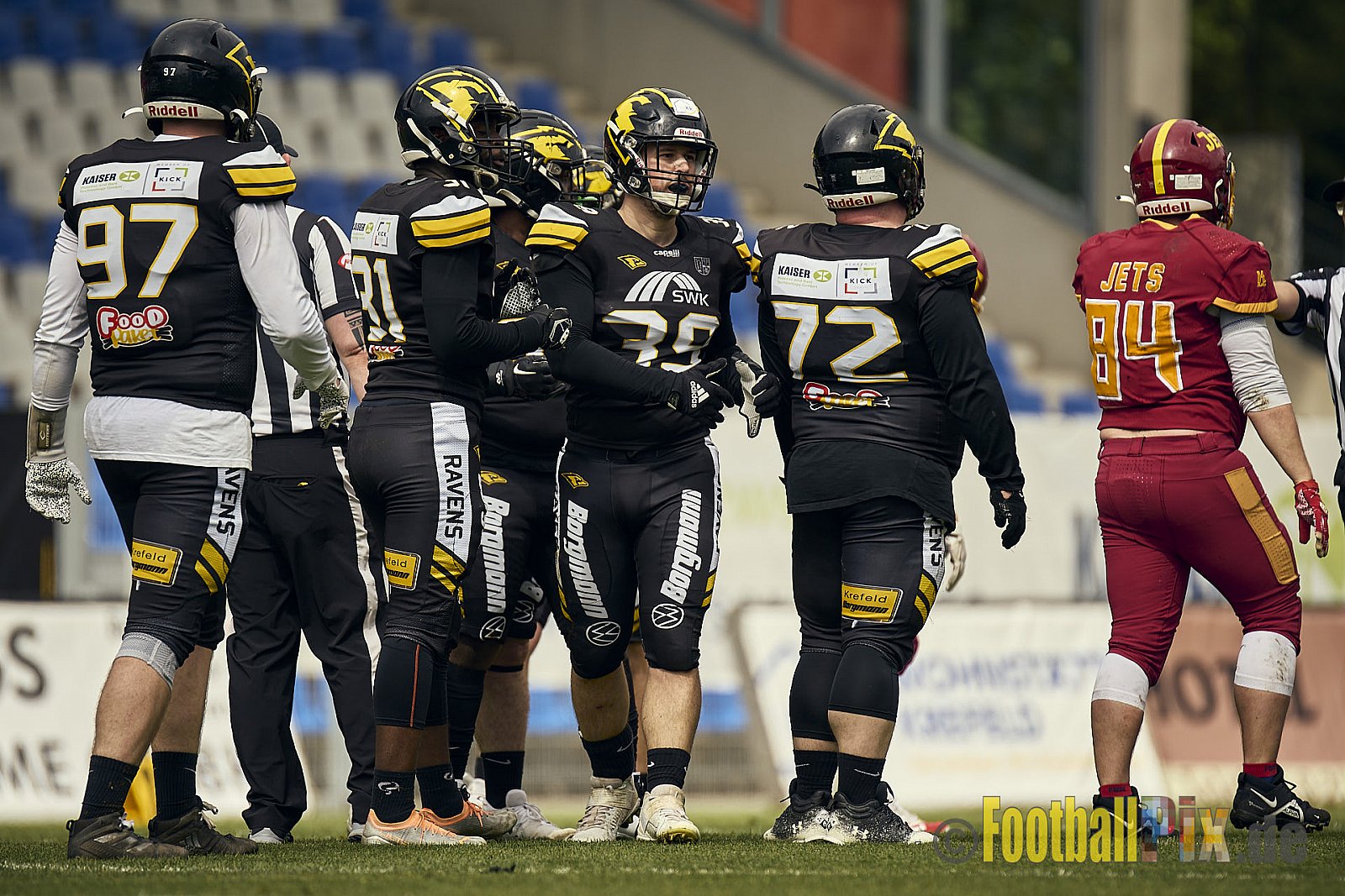 AFCV Regionalliga Season 2024 Krefeld Ravens vs. Troisdorf Jets am 05.05.2024 im Stadion Grotenburg, Tiergartenstraße 165, 47800 Krefeld, Punkte Endstand 46 : 14.
[Bildnummer: 2024-05-05_0221] - KrefeldRavensVsTroisdorfJets