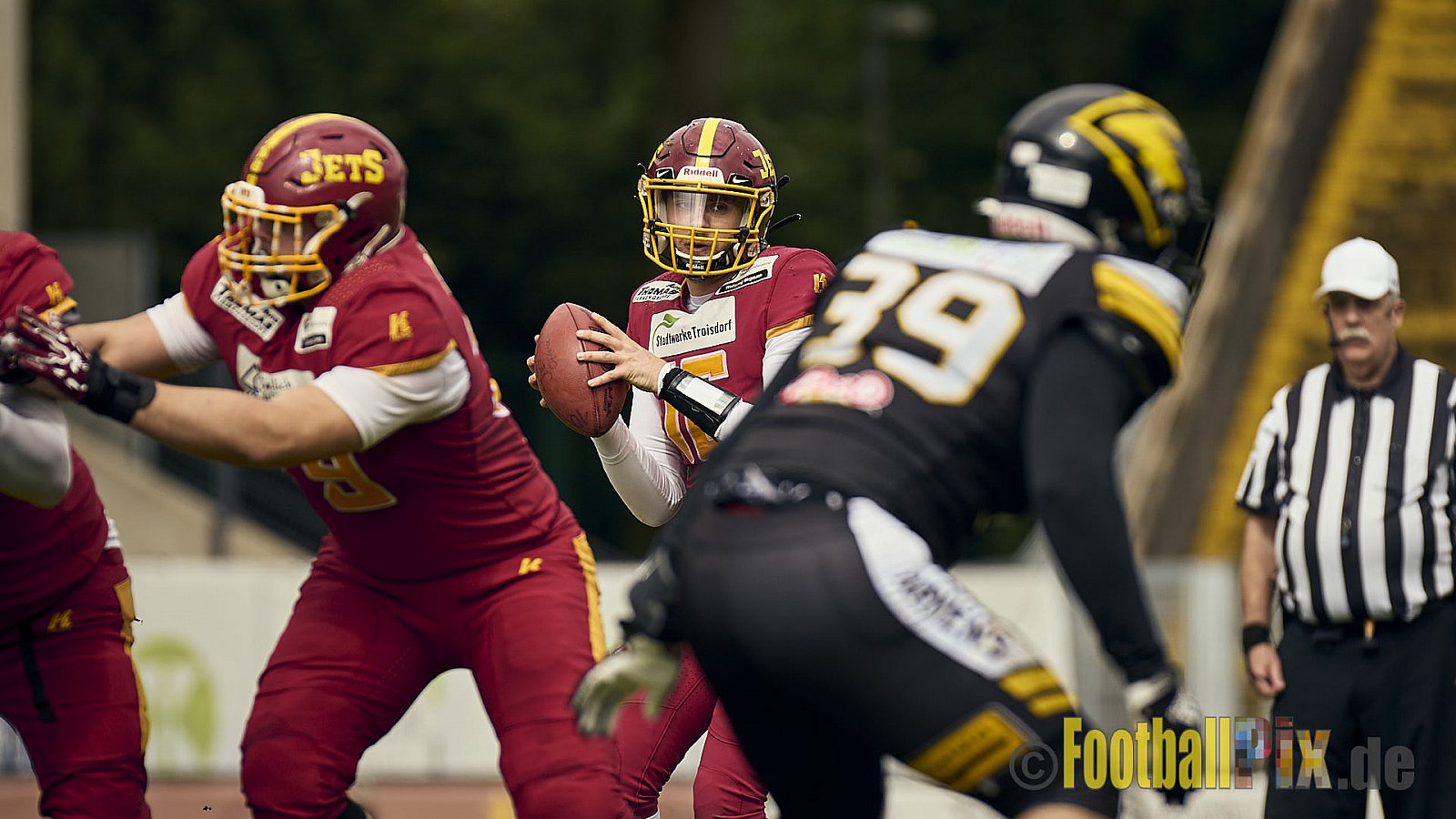 AFCV Regionalliga Season 2024 Krefeld Ravens vs. Troisdorf Jets am 05.05.2024 im Stadion Grotenburg, Tiergartenstraße 165, 47800 Krefeld, Punkte Endstand 46 : 14.
[Bildnummer: 2024-05-05_0234] - KrefeldRavensVsTroisdorfJets