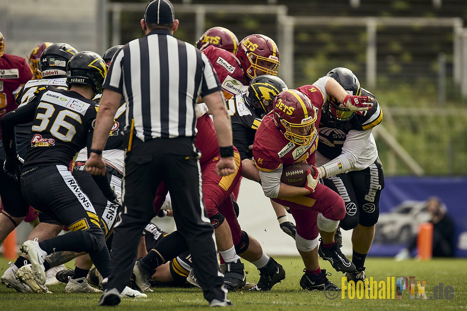 AFCV Regionalliga Season 2024 Krefeld Ravens vs. Troisdorf Jets am 05.05.2024 im Stadion Grotenburg, Tiergartenstraße 165, 47800 Krefeld, Punkte Endstand 46 : 14.
[Bildnummer: 2024-05-05_0342] - KrefeldRavensVsTroisdorfJets