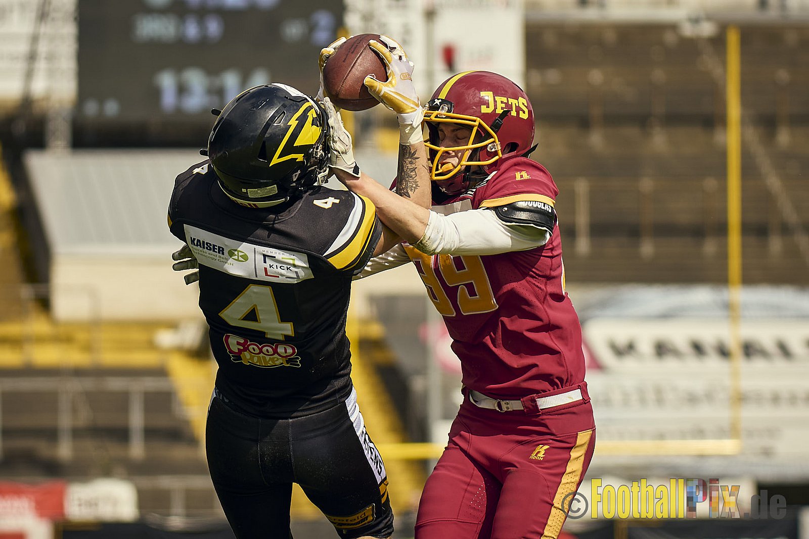 AFCV Regionalliga Season 2024 Krefeld Ravens vs. Troisdorf Jets am 05.05.2024 im Stadion Grotenburg, Tiergartenstraße 165, 47800 Krefeld, Punkte Endstand 46 : 14.
[Bildnummer: 2024-05-05_0389] - KrefeldRavensVsTroisdorfJets