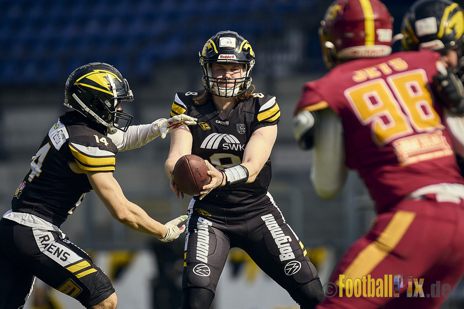 AFCV Regionalliga Season 2024 Krefeld Ravens vs. Troisdorf Jets am 05.05.2024 im Stadion Grotenburg, Tiergartenstraße 165, 47800 Krefeld, Punkte Endstand 46 : 14.
[Bildnummer: 2024-05-05_0561] - KrefeldRavensVsTroisdorfJets