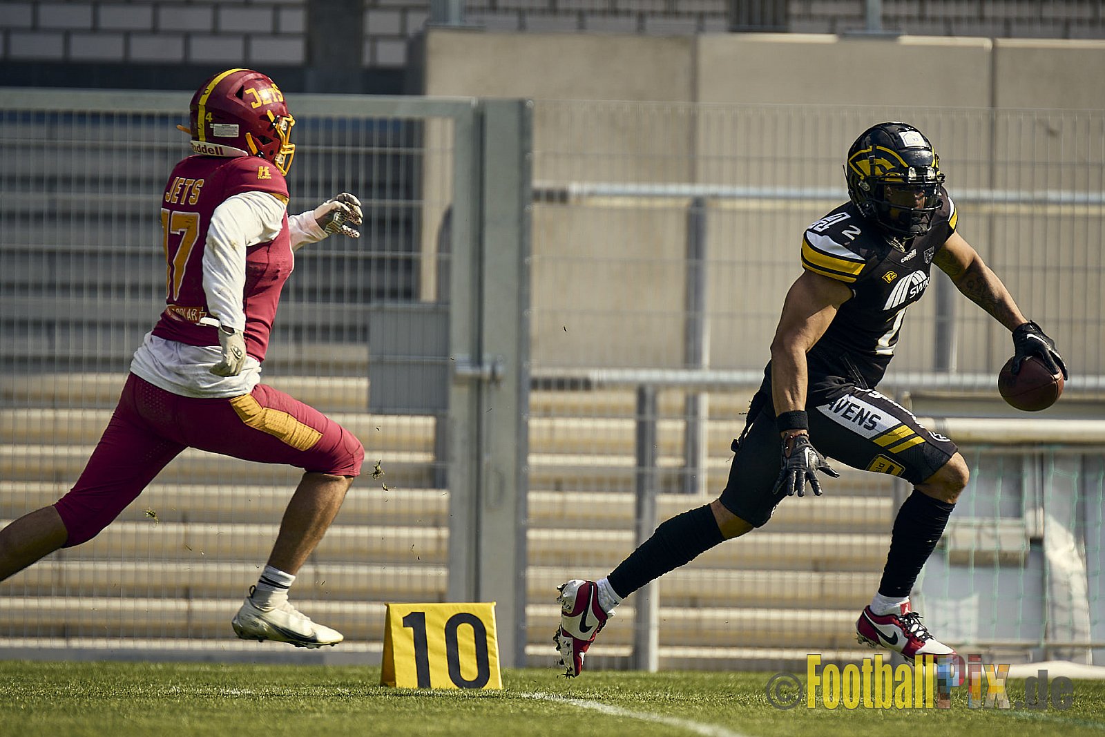 AFCV Regionalliga Season 2024 Krefeld Ravens vs. Troisdorf Jets am 05.05.2024 im Stadion Grotenburg, Tiergartenstraße 165, 47800 Krefeld, Punkte Endstand 46 : 14.
[Bildnummer: 2024-05-05_0577] - KrefeldRavensVsTroisdorfJets