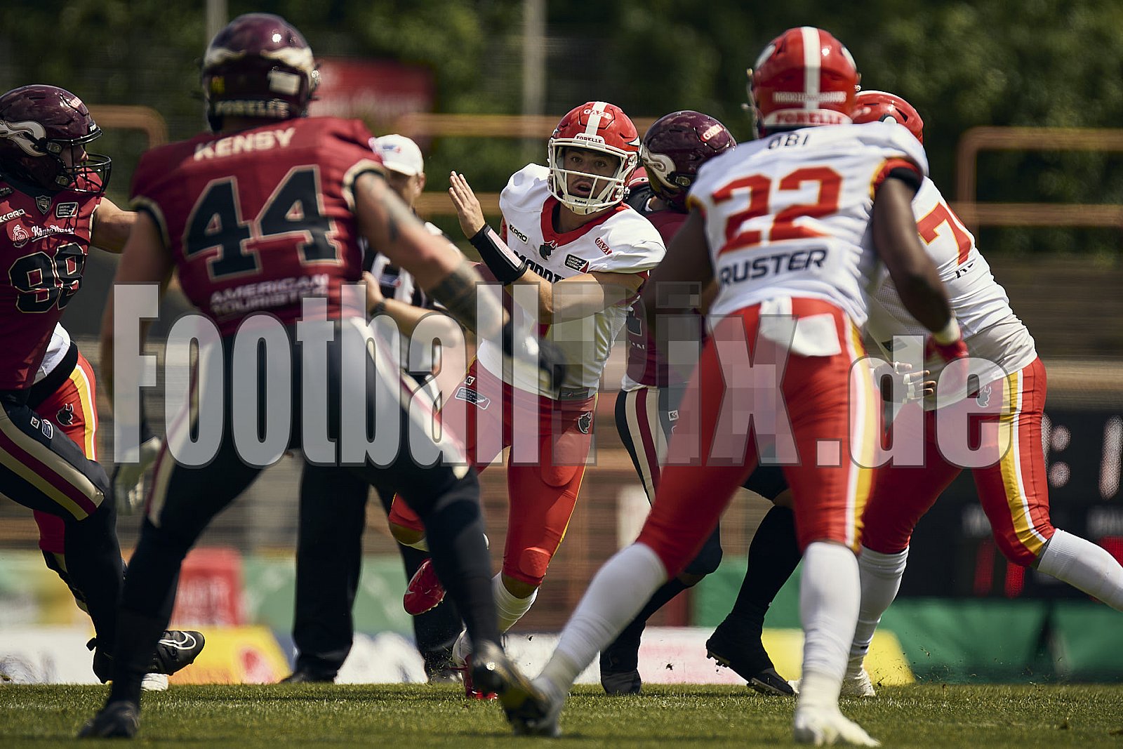 3.Spielwoche der European League of Football (ELF) Season 2024 Madrid Bravos at Rhein Fire am 08.06.2024 im Stadion Niederrhein, 2a Lindnerstraße, Osterfeld, Oberhausen, North Rhine – Westphalia, 46149, Germany. Spiel Endstand 22 : 10. Bildnummer: 2024-06-08_0307 - Elf MadridBravosAtRheinFire