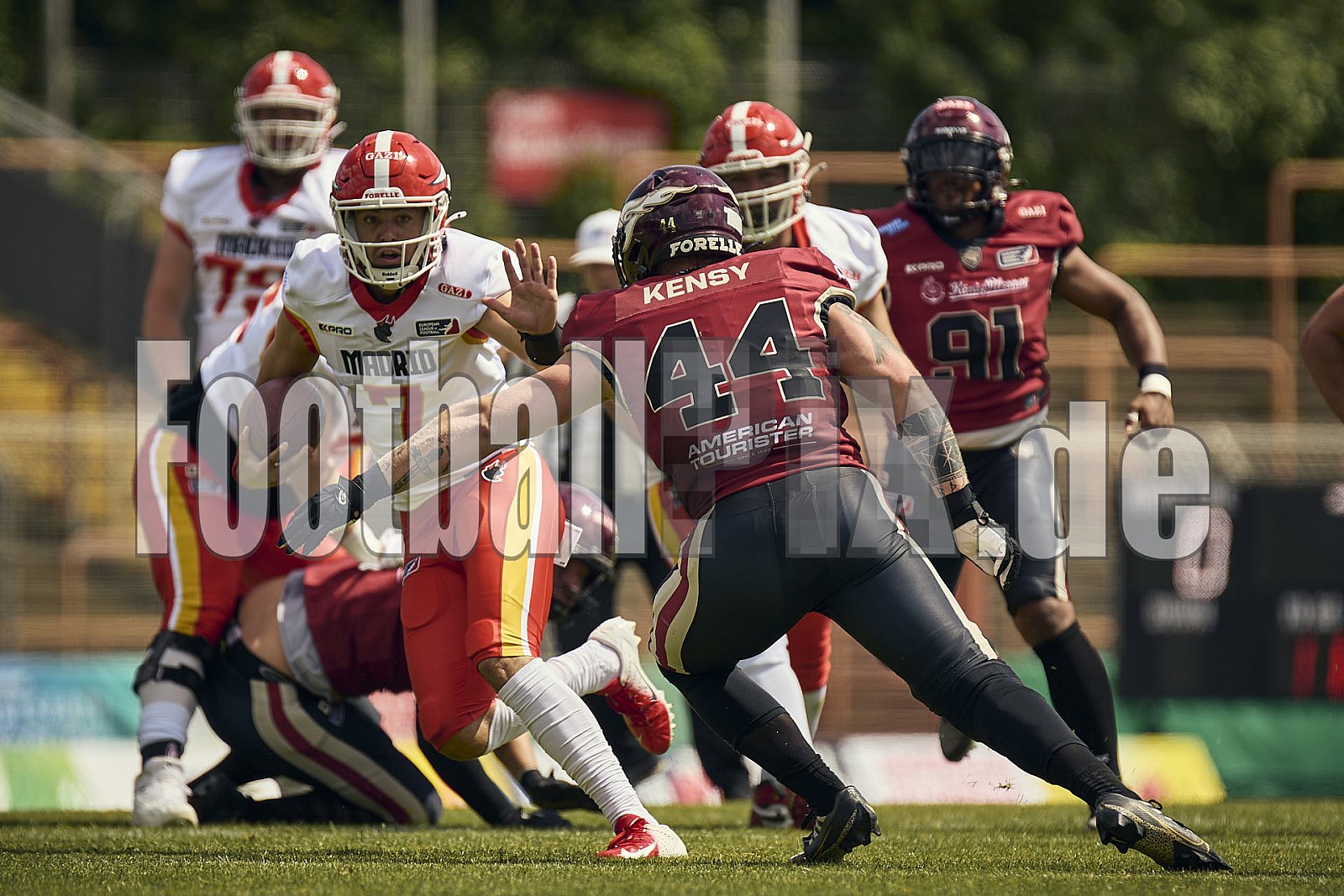 3.Spielwoche der European League of Football (ELF) Season 2024 Madrid Bravos at Rhein Fire am 08.06.2024 im Stadion Niederrhein, 2a Lindnerstraße, Osterfeld, Oberhausen, North Rhine – Westphalia, 46149, Germany. Spiel Endstand 22 : 10. Bildnummer: 2024-06-08_0308 - Elf MadridBravosAtRheinFire