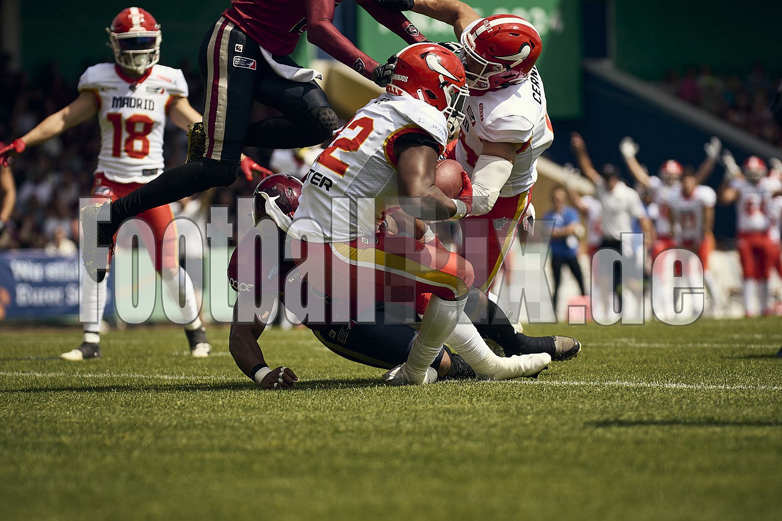 3.Spielwoche der European League of Football (ELF) Season 2024 Madrid Bravos at Rhein Fire am 08.06.2024 im Stadion Niederrhein, 2a Lindnerstraße, Osterfeld, Oberhausen, North Rhine – Westphalia, 46149, Germany. Spiel Endstand 22 : 10. Bildnummer: 2024-06-08_0348 - Elf MadridBravosAtRheinFire