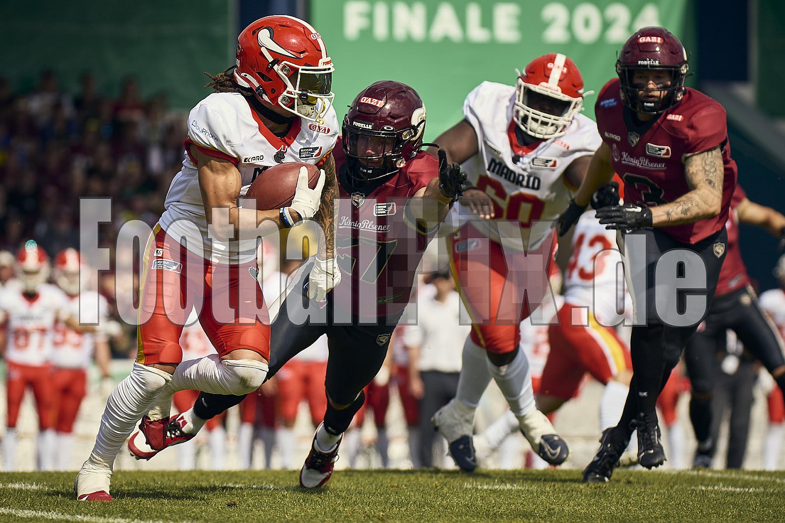 3.Spielwoche der European League of Football (ELF) Season 2024 Madrid Bravos at Rhein Fire am 08.06.2024 im Stadion Niederrhein, 2a Lindnerstraße, Osterfeld, Oberhausen, North Rhine – Westphalia, 46149, Germany. Spiel Endstand 22 : 10. Bildnummer: 2024-06-08_0680 - Elf MadridBravosAtRheinFire