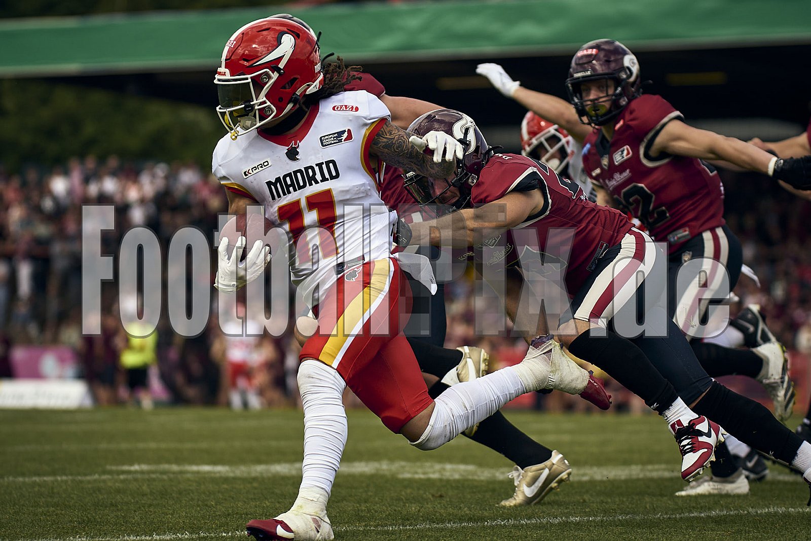 3.Spielwoche der European League of Football (ELF) Season 2024 Madrid Bravos at Rhein Fire am 08.06.2024 im Stadion Niederrhein, 2a Lindnerstraße, Osterfeld, Oberhausen, North Rhine – Westphalia, 46149, Germany. Spiel Endstand 22 : 10. Bildnummer: 2024-06-08_0765 - Elf MadridBravosAtRheinFire
