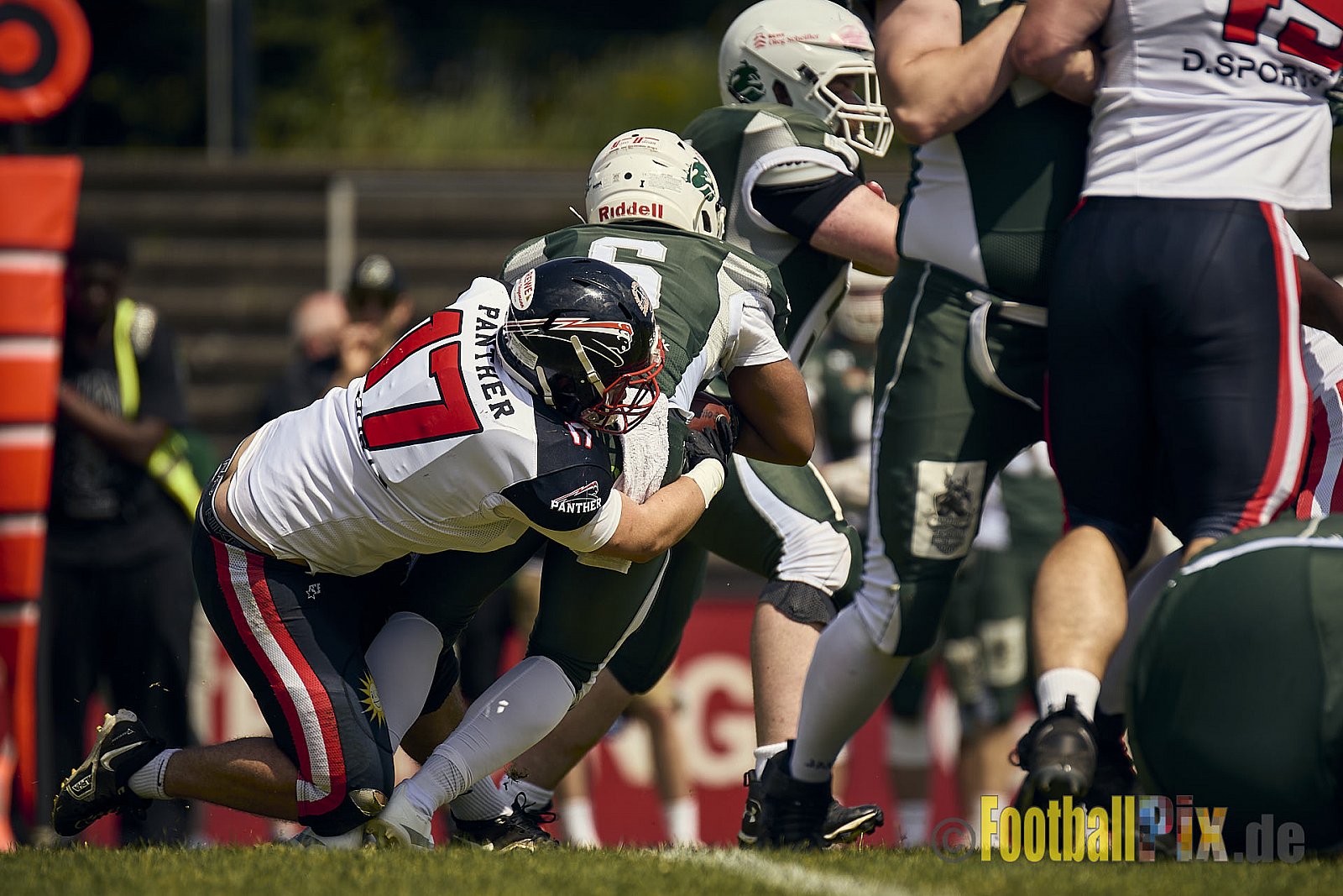 GFL2 Season 2024 Düsseldorf Panther vs. Bielefeld Bulldogs am 09.06.2024 im Bezirks Sportanlage Benrath, Nürnberger Straße, Benrath, Stadtbezirk 9, Dusseldorf, North Rhine – Westphalia, 40599, Germany. Punkte Endstand 30 : 0. - DPantherVsBielefeldBulldogs
