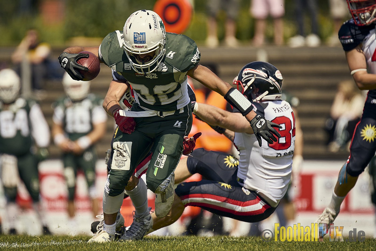 GFL2 Season 2024 Düsseldorf Panther vs. Bielefeld Bulldogs am 09.06.2024 im Bezirks Sportanlage Benrath, Nürnberger Straße, Benrath, Stadtbezirk 9, Dusseldorf, North Rhine – Westphalia, 40599, Germany. Punkte Endstand 30 : 0. - DPantherVsBielefeldBulldogs