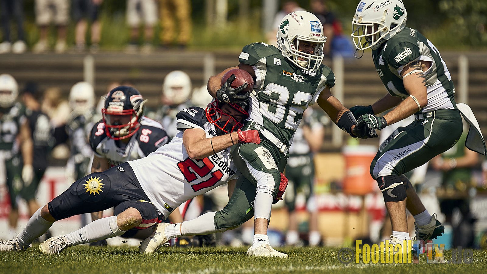 GFL2 Season 2024 Düsseldorf Panther vs. Bielefeld Bulldogs am 09.06.2024 im Bezirks Sportanlage Benrath, Nürnberger Straße, Benrath, Stadtbezirk 9, Dusseldorf, North Rhine – Westphalia, 40599, Germany. Punkte Endstand 30 : 0. - DPantherVsBielefeldBulldogs