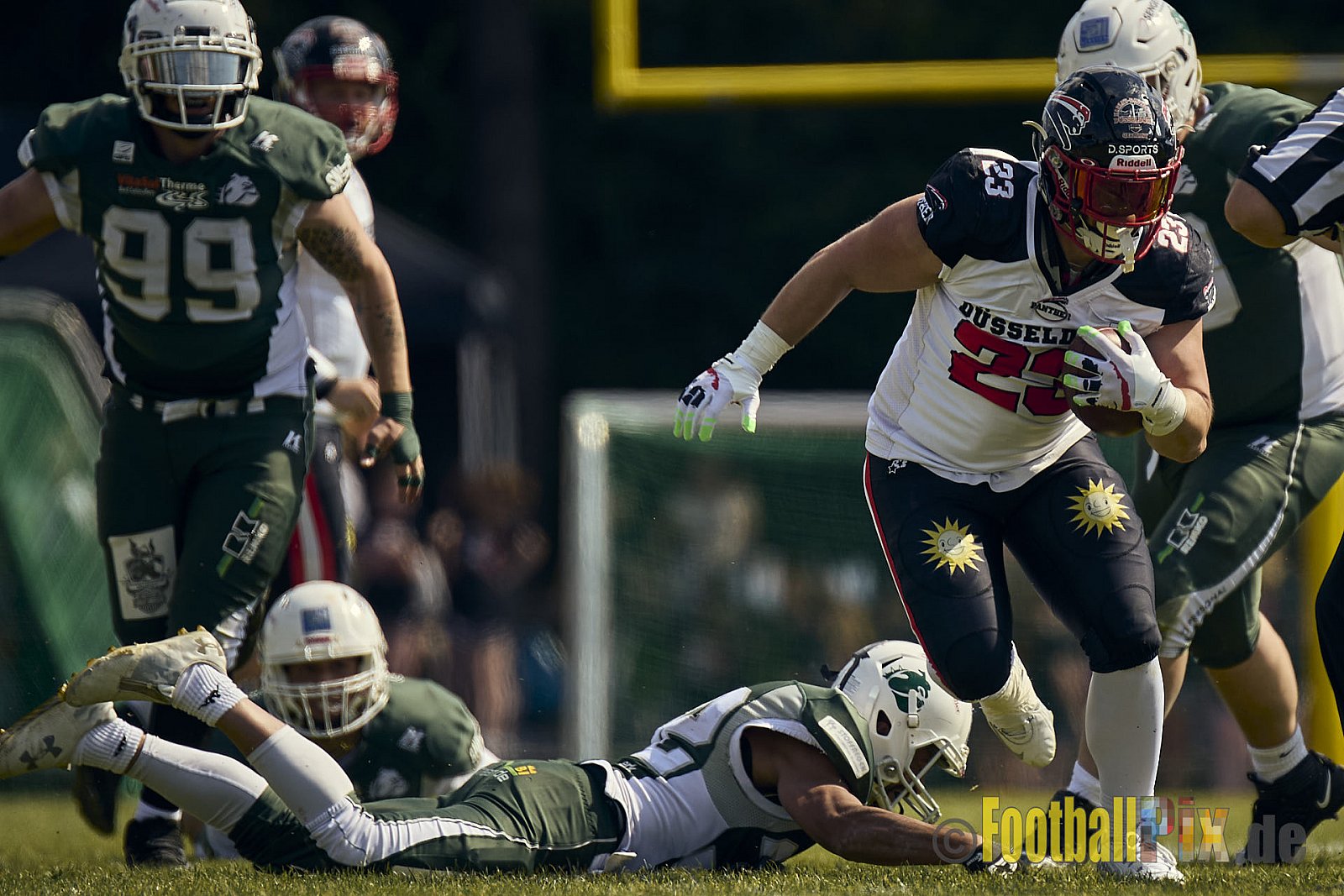 GFL2 Season 2024 Düsseldorf Panther vs. Bielefeld Bulldogs am 09.06.2024 im Bezirks Sportanlage Benrath, Nürnberger Straße, Benrath, Stadtbezirk 9, Dusseldorf, North Rhine – Westphalia, 40599, Germany. Punkte Endstand 30 : 0. - DPantherVsBielefeldBulldogs