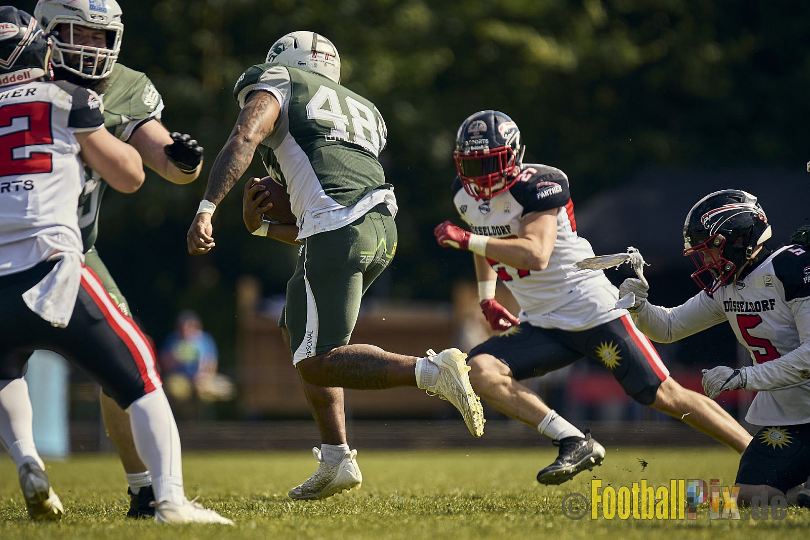 GFL2 Season 2024 Düsseldorf Panther vs. Bielefeld Bulldogs am 09.06.2024 im Bezirks Sportanlage Benrath, Nürnberger Straße, Benrath, Stadtbezirk 9, Dusseldorf, North Rhine – Westphalia, 40599, Germany. Punkte Endstand 30 : 0. - DPantherVsBielefeldBulldogs